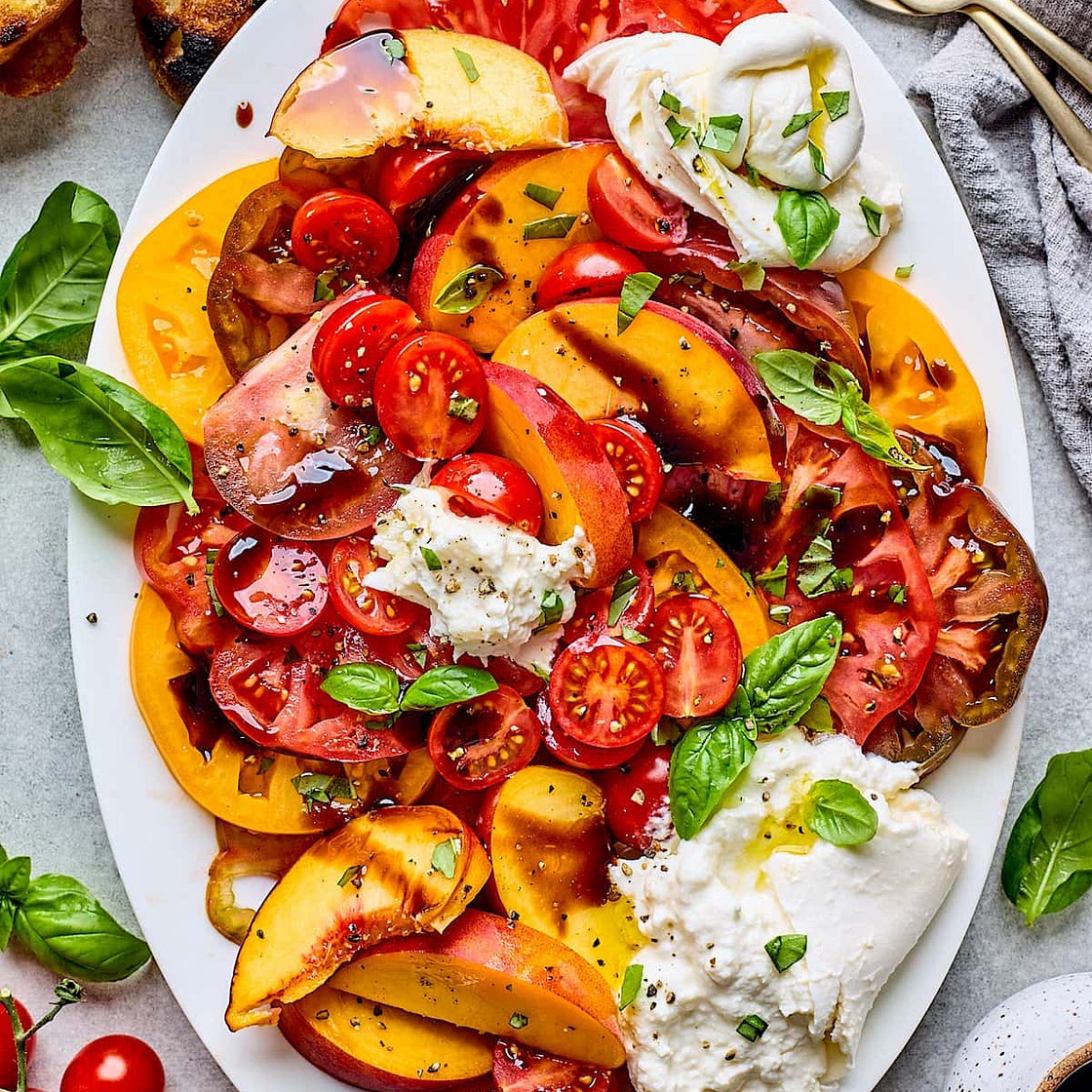 Tomato Peach Burrata Salad