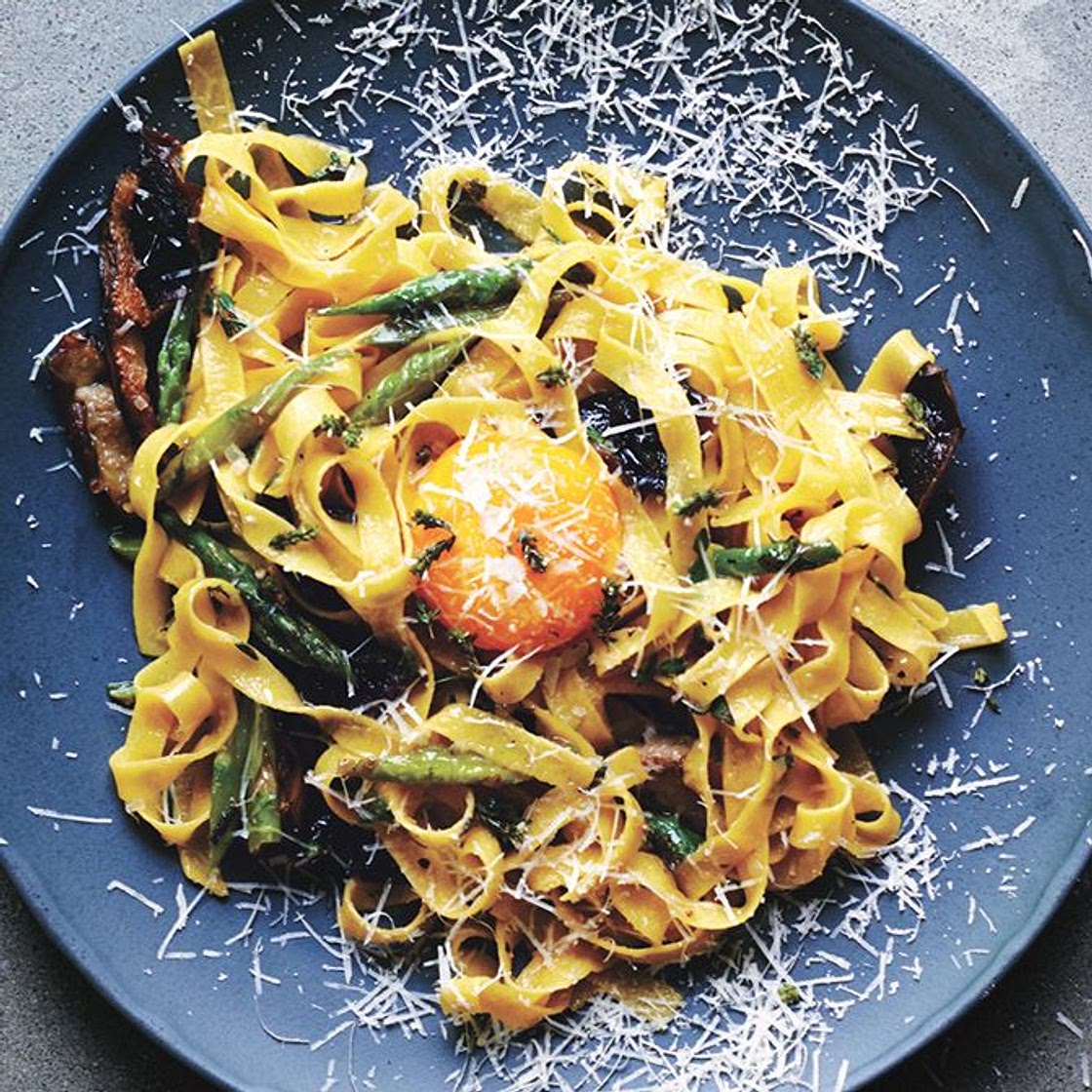 Fettuccine with Shiitakes and Asparagus