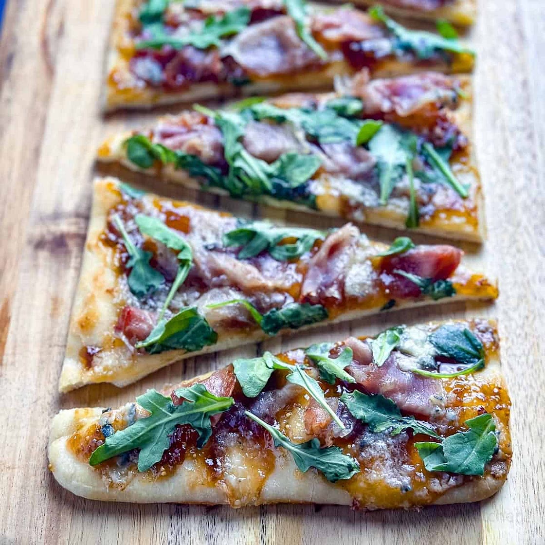 Prosciutto, Fig Jam, and Blue Cheese Flatbread