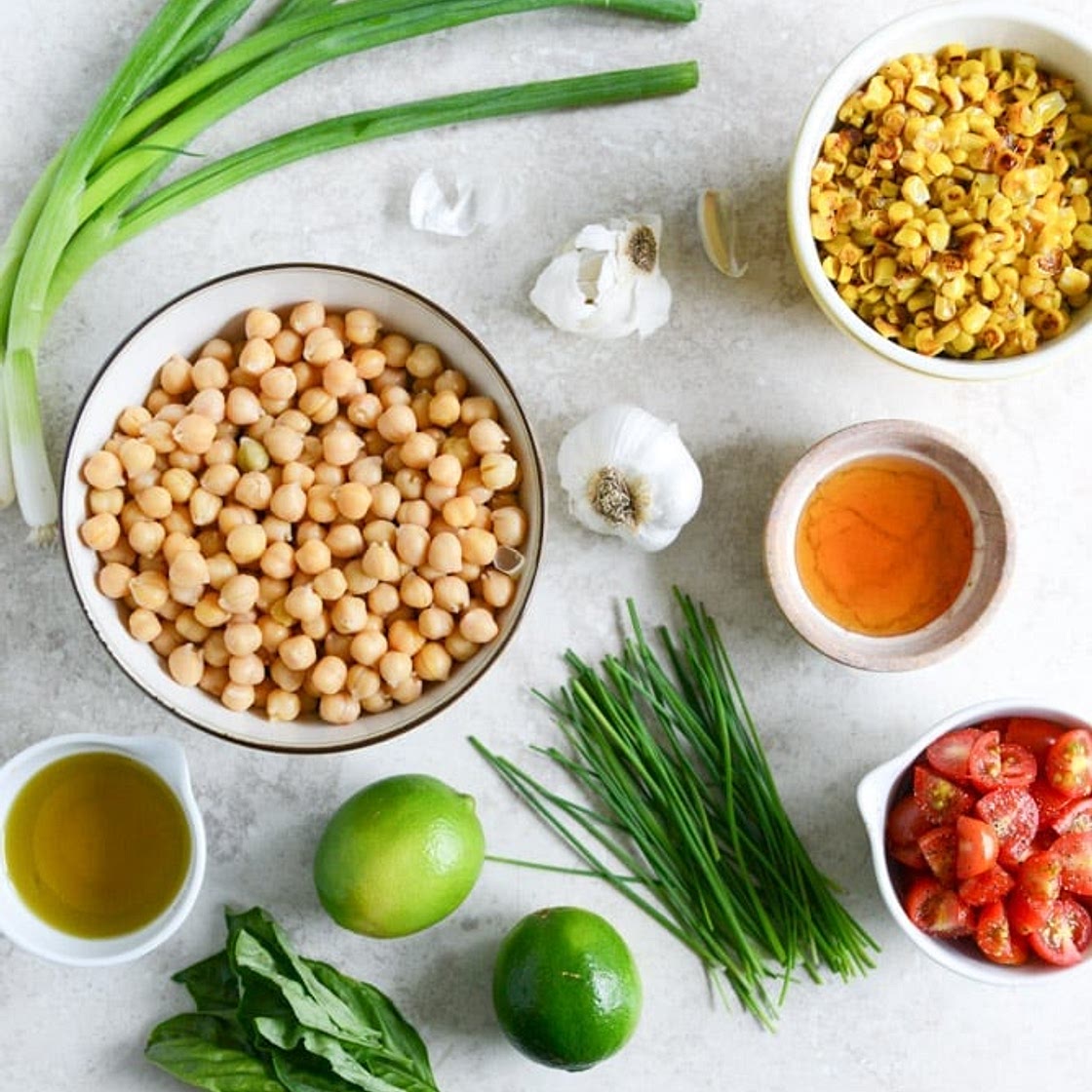 Summer Chickpea Salad with Honey Garlic Lime Vinaigrette