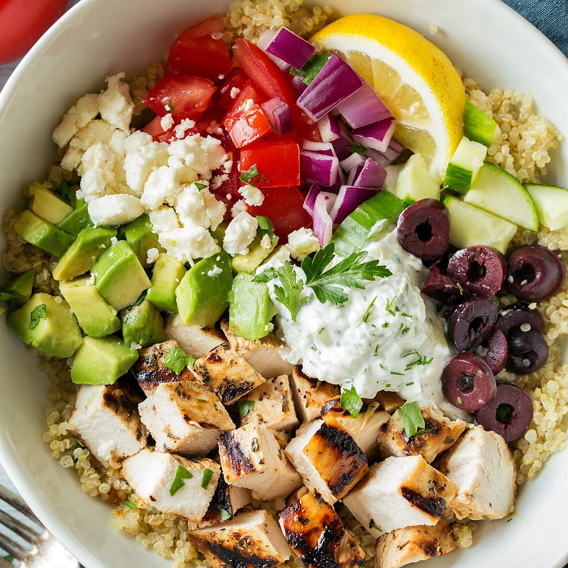 Grilled Greek Chicken Quinoa Bowls
