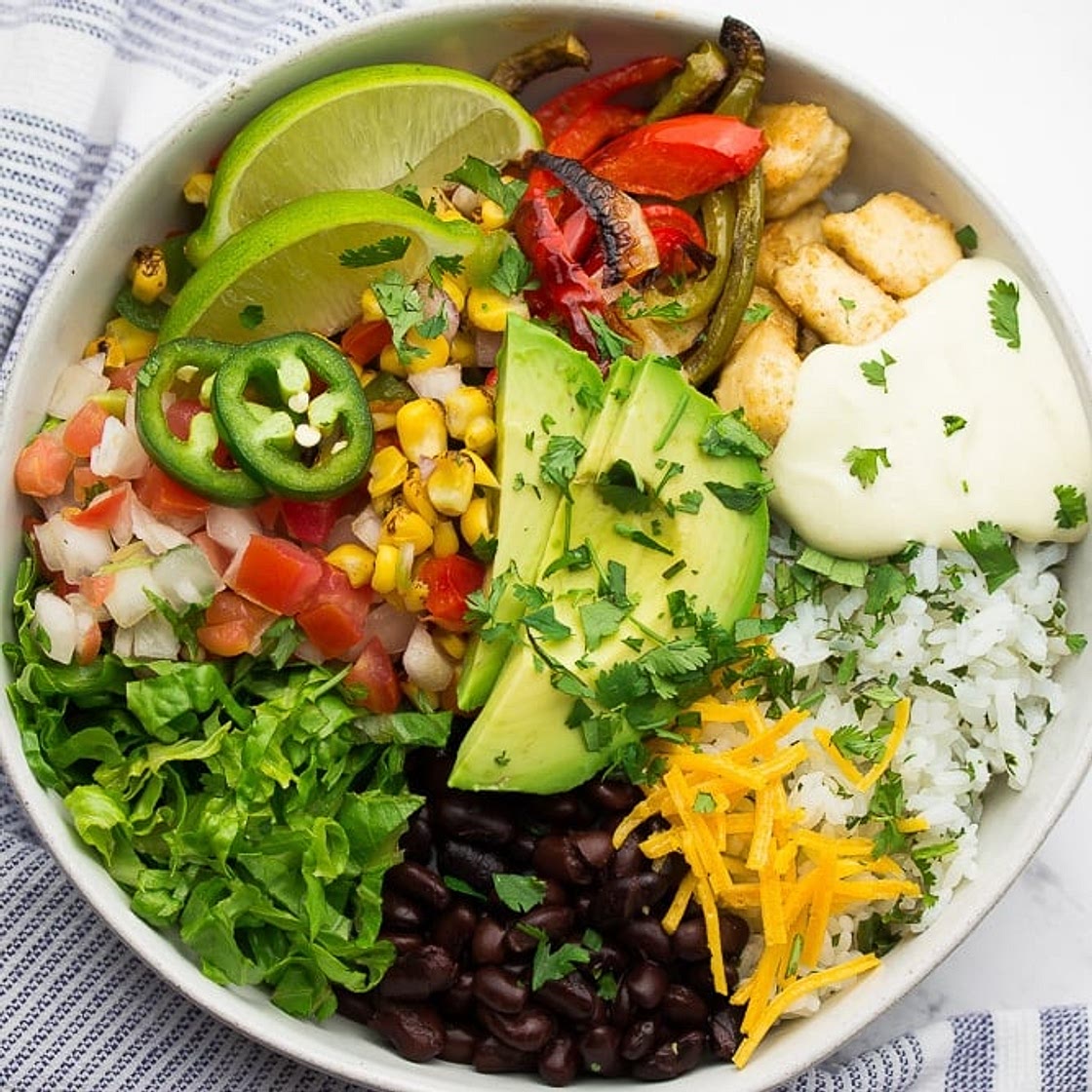 Vegan Burrito Bowl - With Queso and Vegan Chik'n