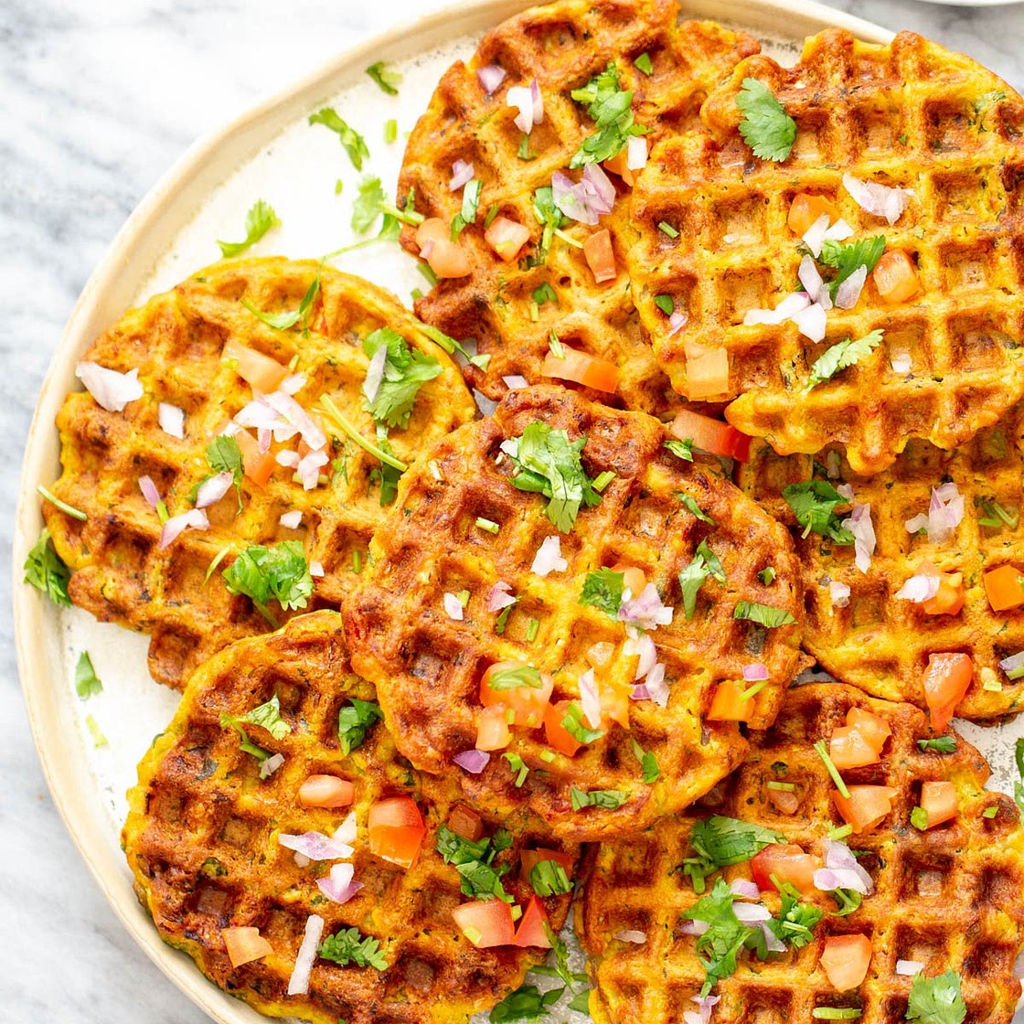 Pakora Waffles - Savory Chickpea Flour Waffles