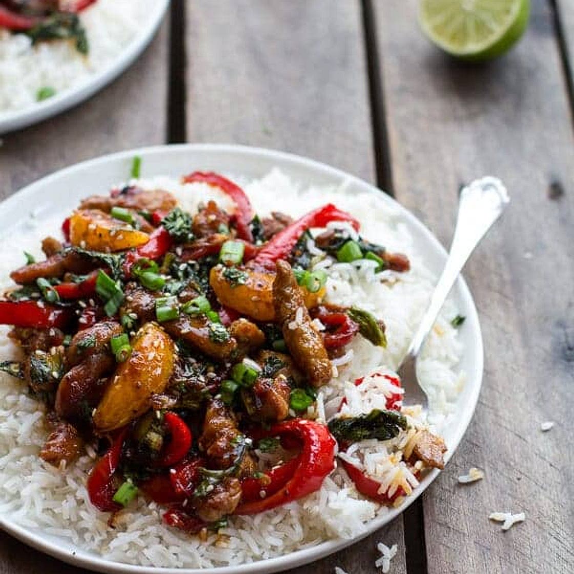 30 Minute Sweet Asian Chili Pork, Ginger and Tangerine Stir Fry