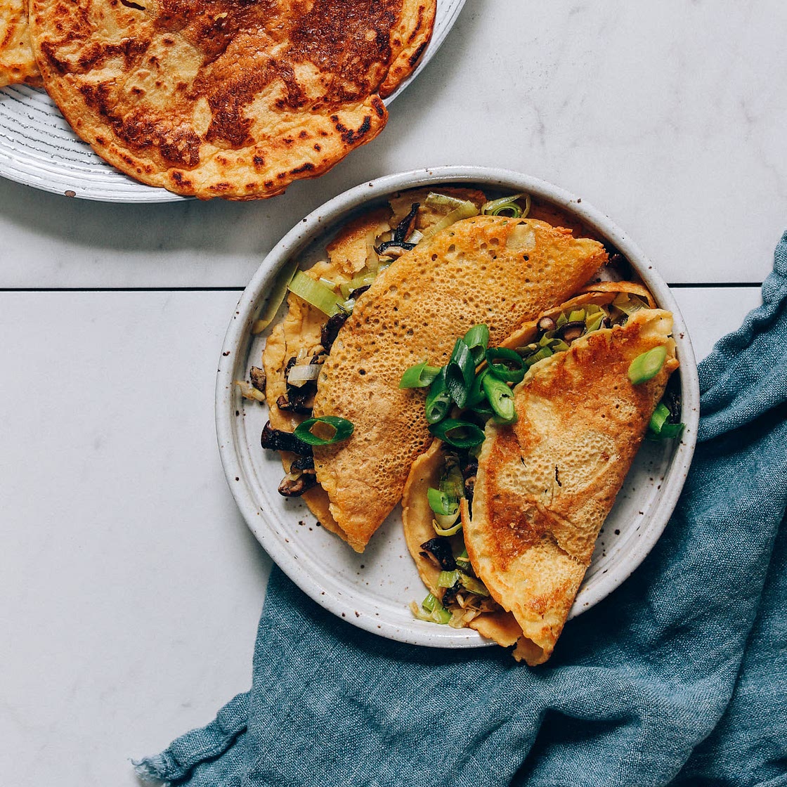 Savory Chickpea Pancakes with Leek and Mushrooms