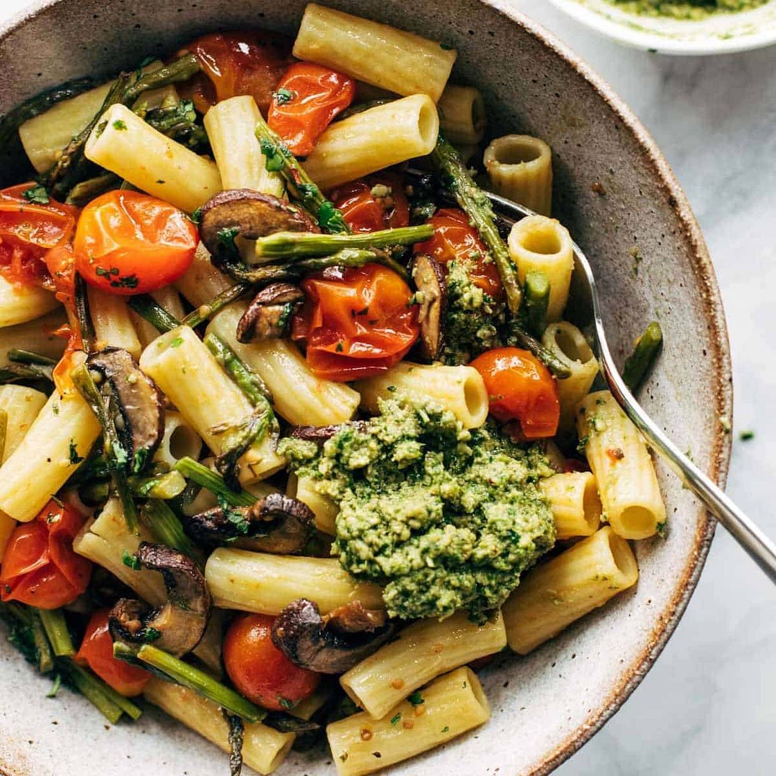 Farmers' Market Pasta with Walnut Pesto