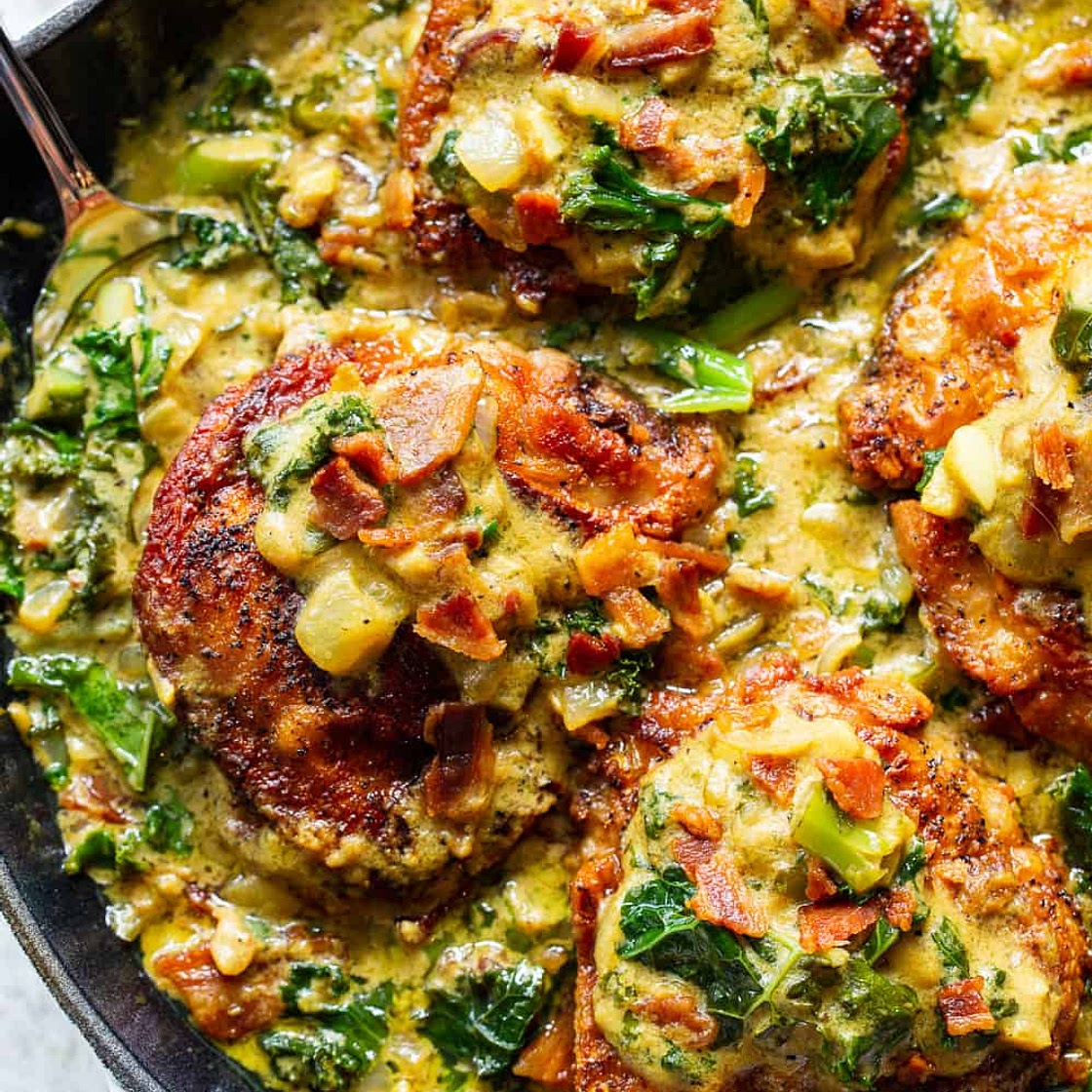 Creamy Mustard Chicken with Bacon and Kale {Paleo, Whole30}