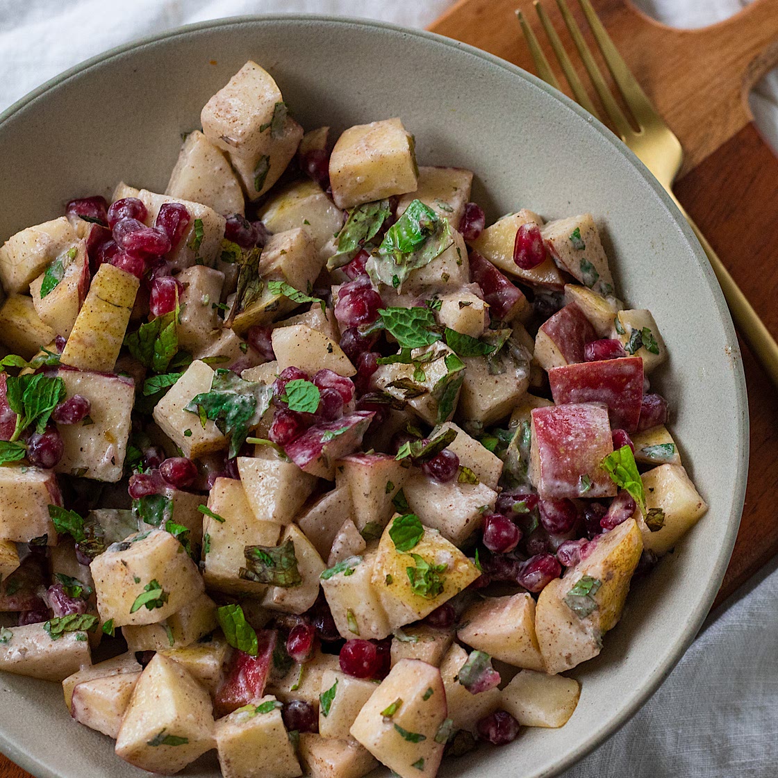 Fall Fruit Salad with Lime Yogurt Dressing (vegan)