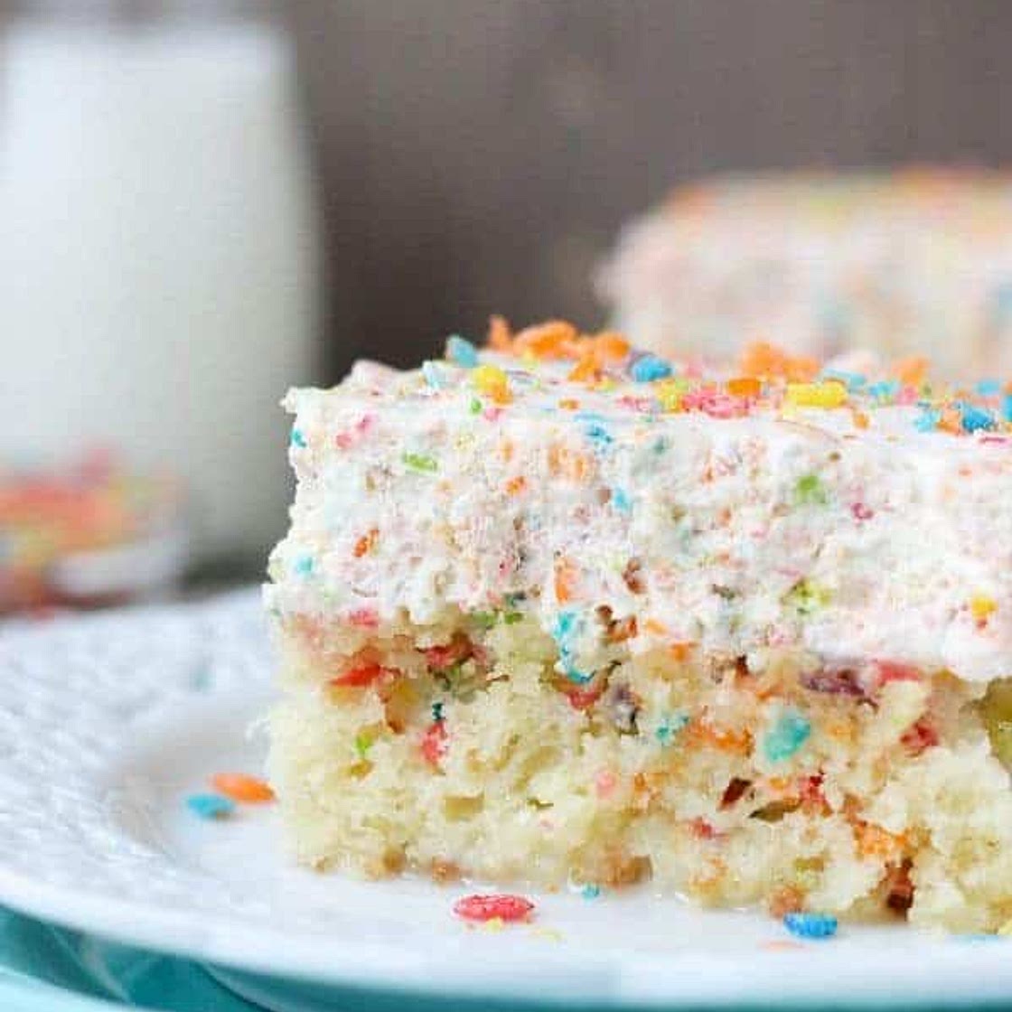 Fruity Pebble Poke Cake