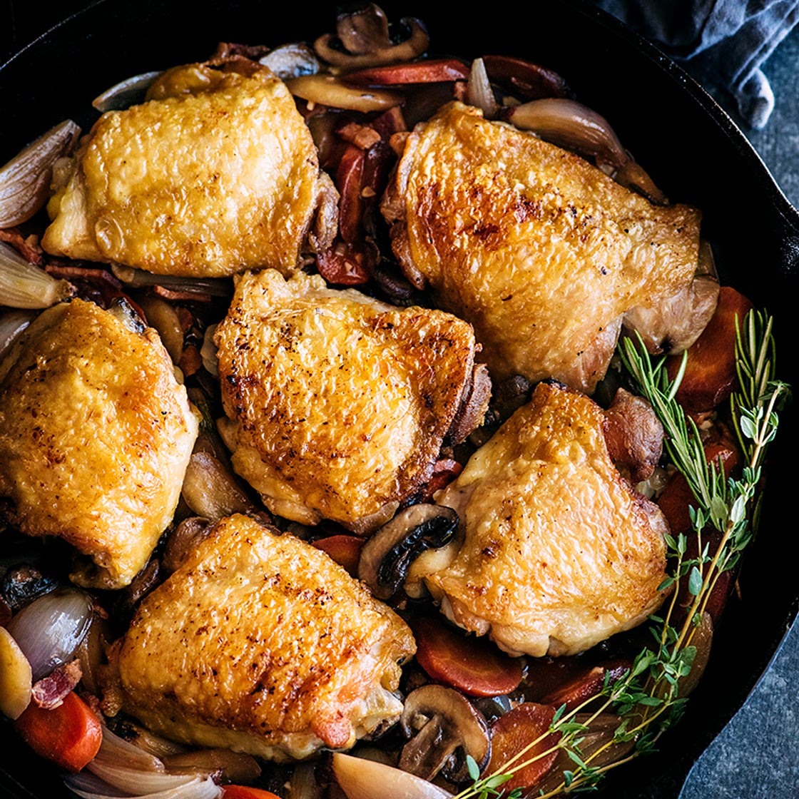 One Pan White Wine Chicken & Vegetables (Coq Au Vin Blanc)