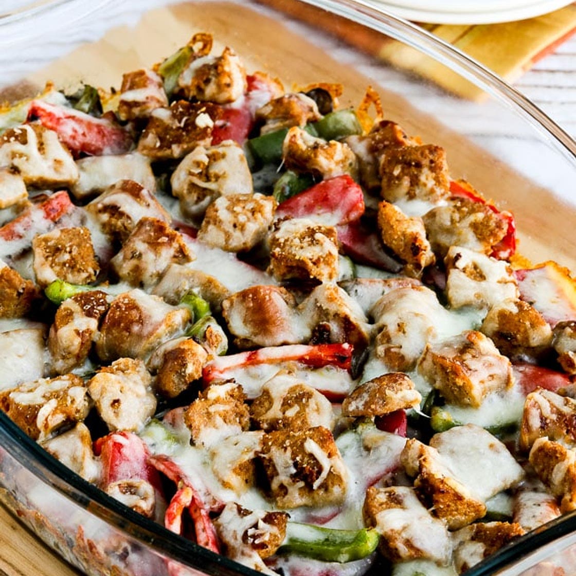 Sausage, Peppers, and Mushrooms Low-Carb Cheesy Bake