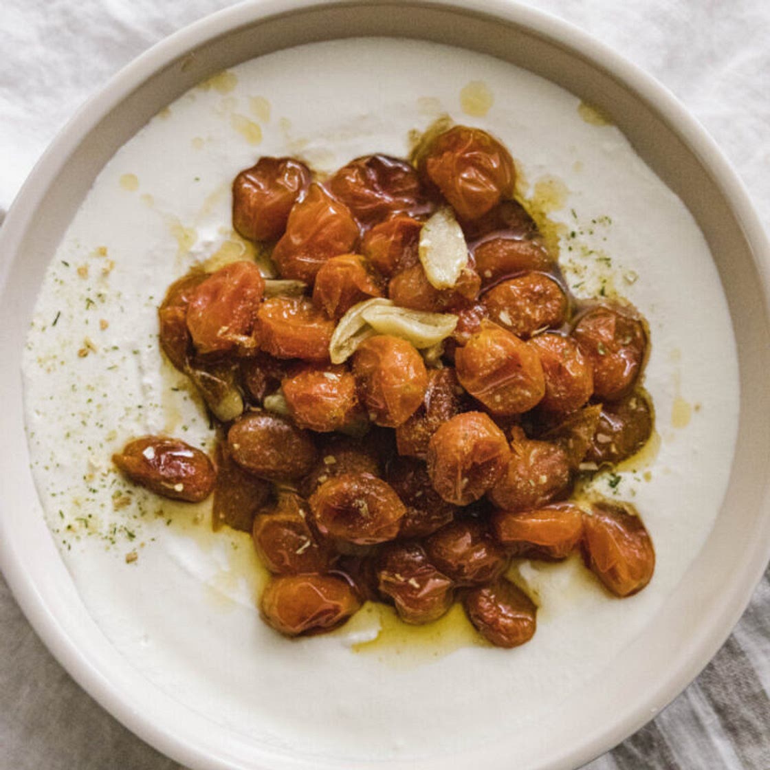 Quick Oven Roasted Tomatoes on Whipped Feta