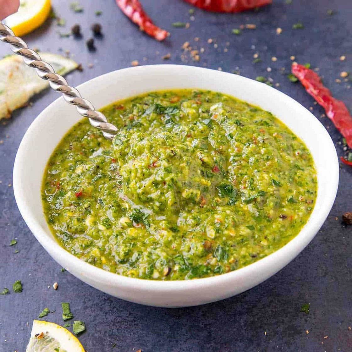 Zhug Recipe (Yemenite Green Hot Sauce with Chili Peppers, Herbs and Oil)