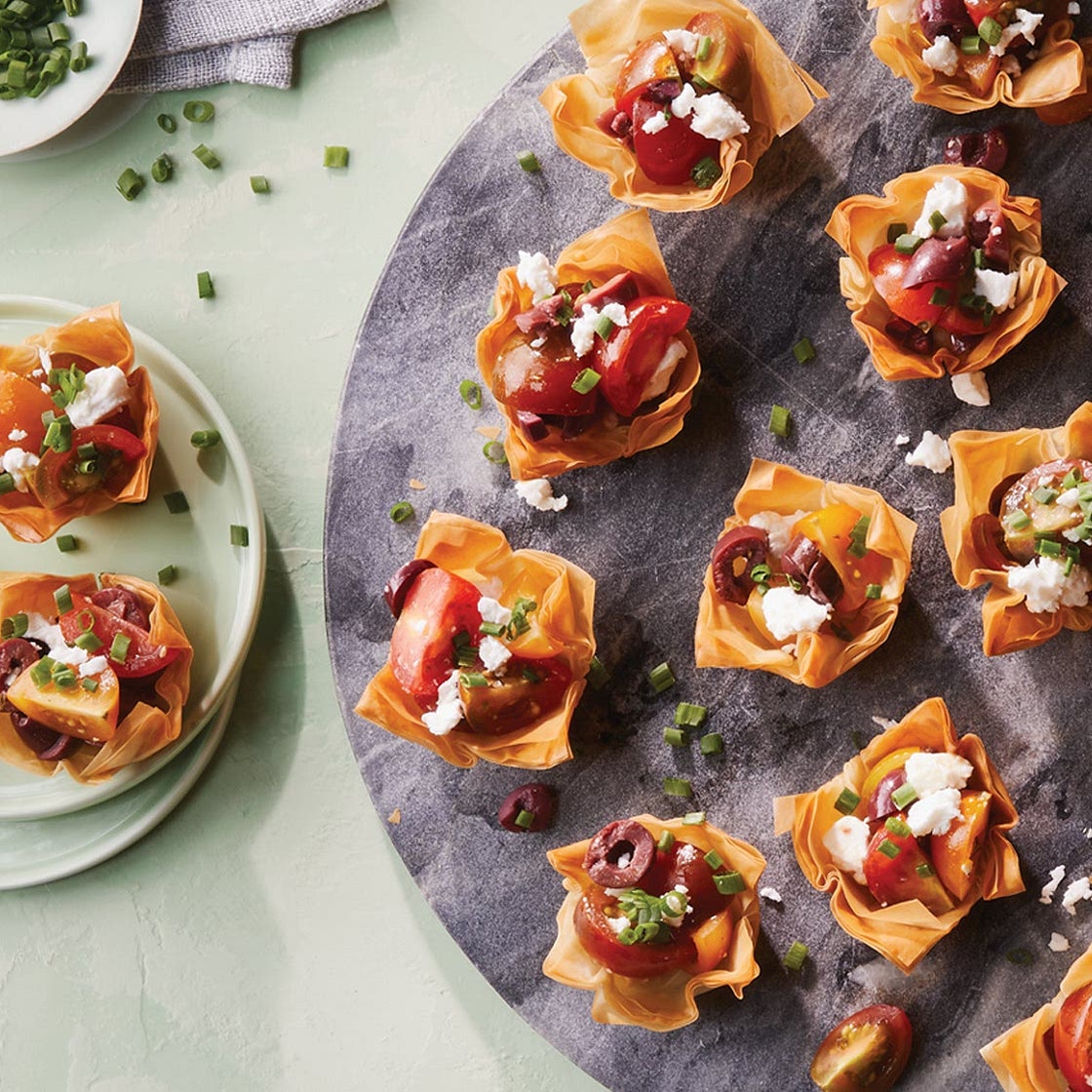 Phyllo Bruschetta Cups with Feta and Kalamata Olives