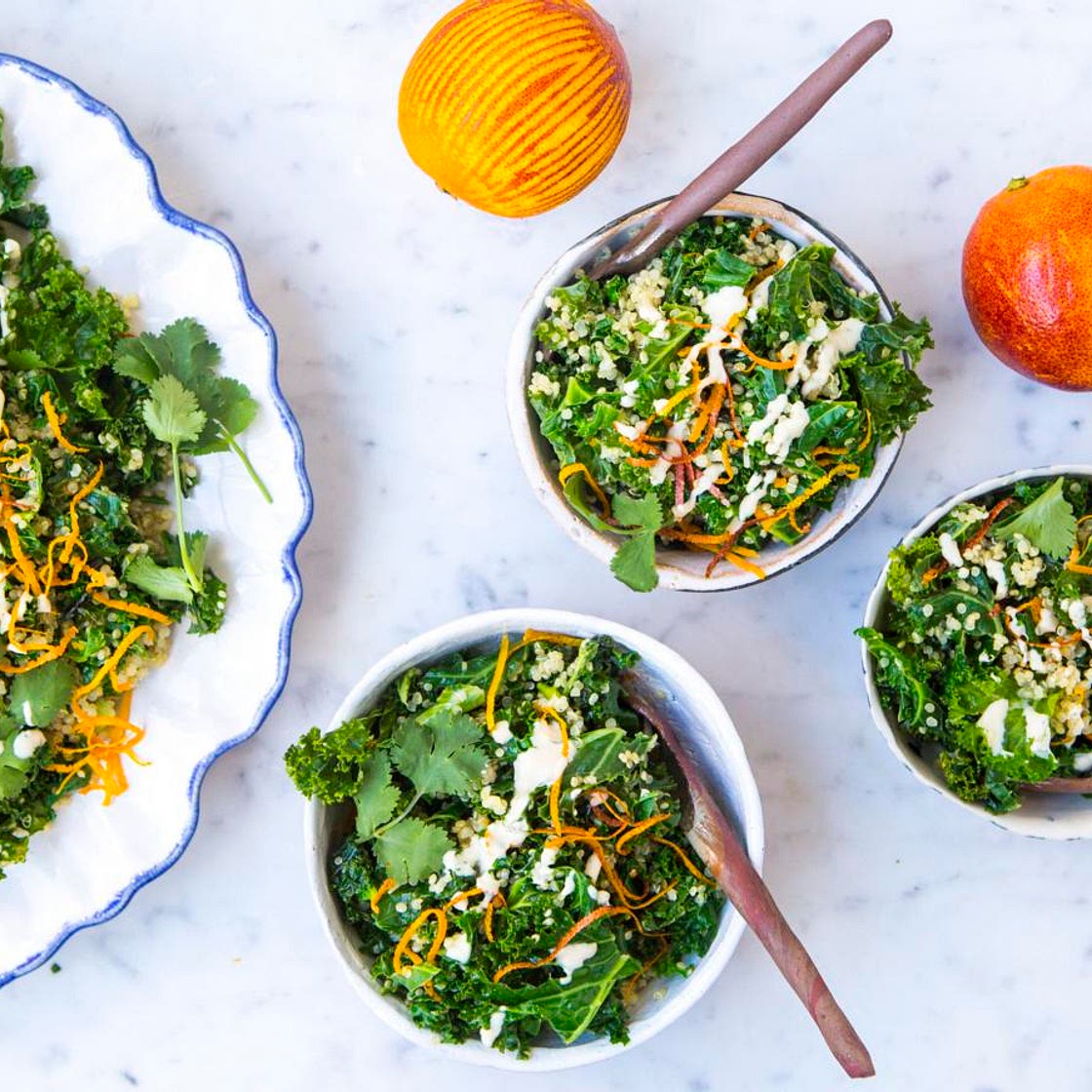 Kale and quinoa salad with orange tahini dressing