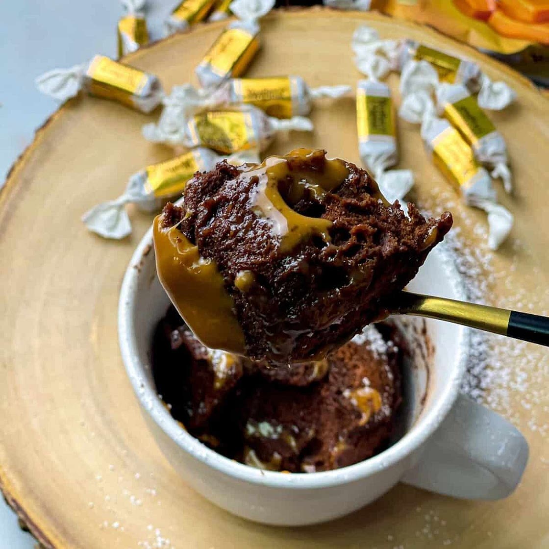 Microwave Chocolate Caramel Mug Cake Recipe