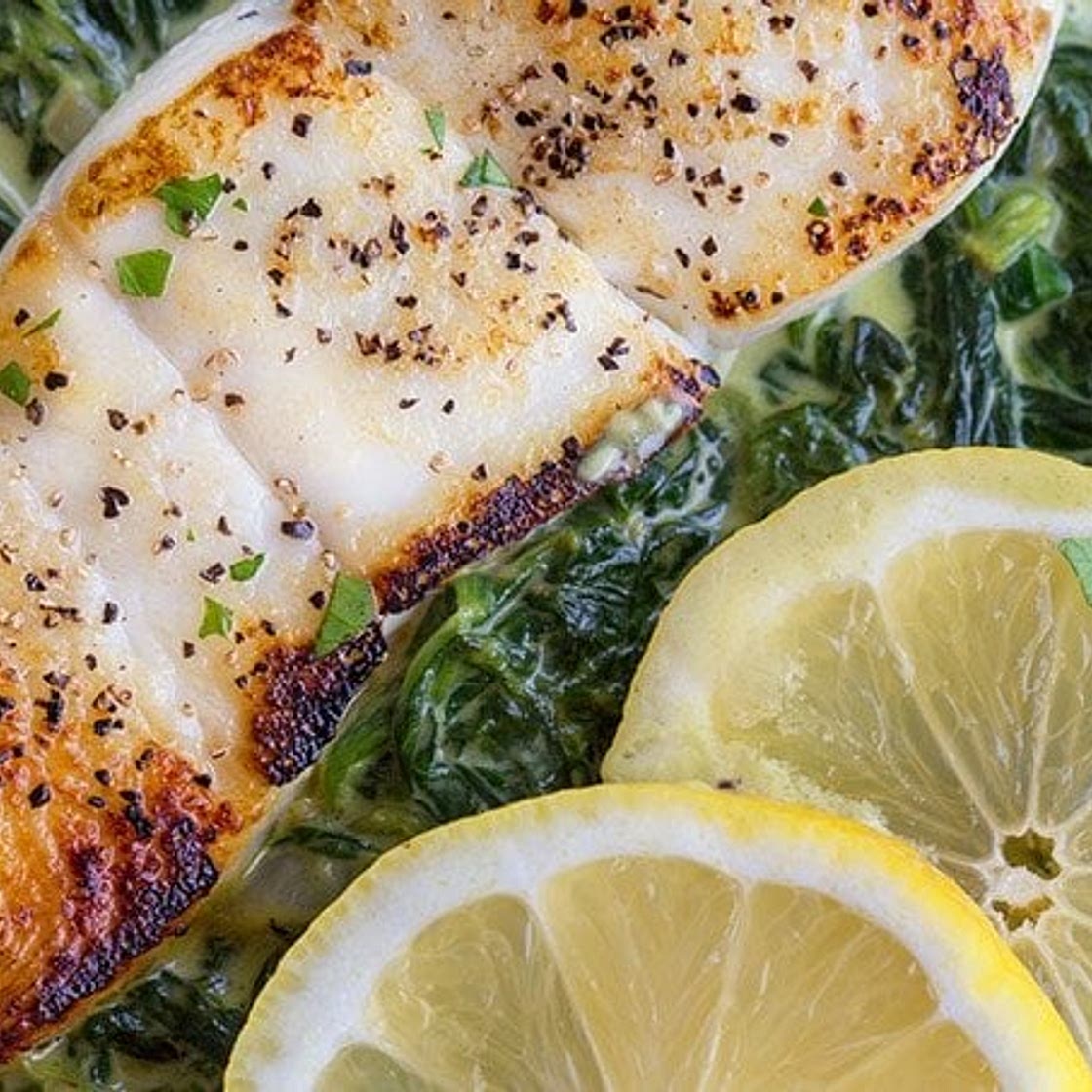Pan Seared Halibut with Creamed Spinach
