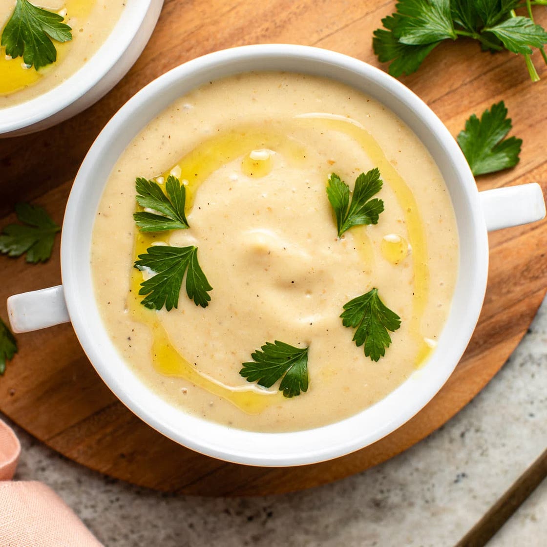 Creamy Parsnip Soup with Roasted Garlic