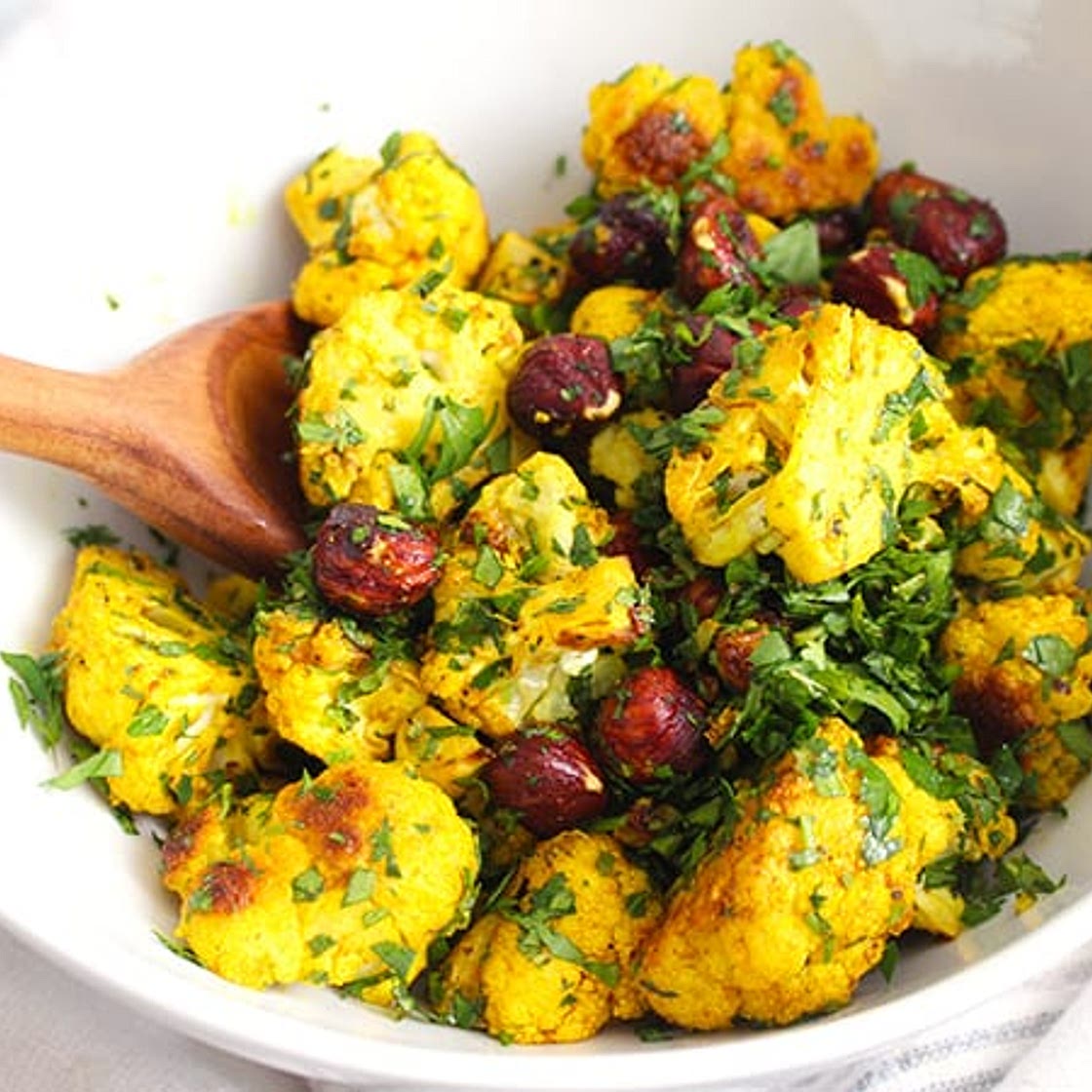 Anti-Inflammatory Turmeric Roasted Cauliflower w/ Toasted Hazelnuts