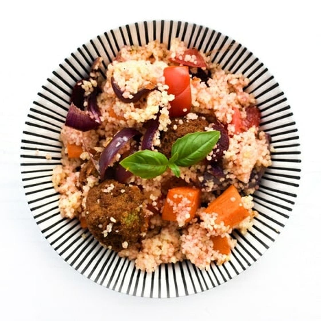 Roasted Sweet Potato & Falafel Couscous