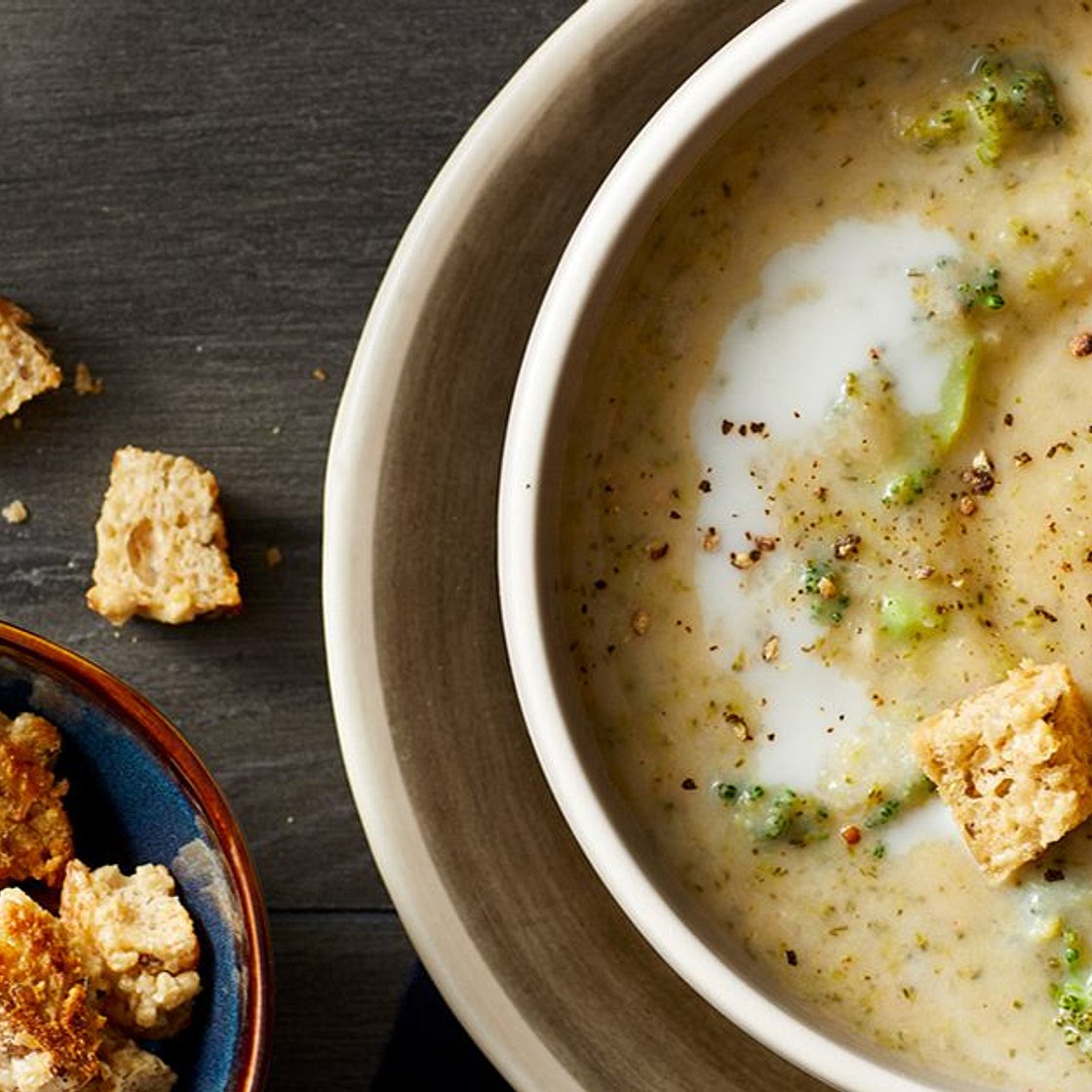 Creamy Vegan Broccoli Chowder with Garlic Croutons