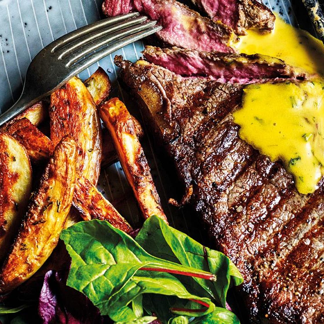 Sirloin steaks with rosemary fries and cheat’s Béarnaise