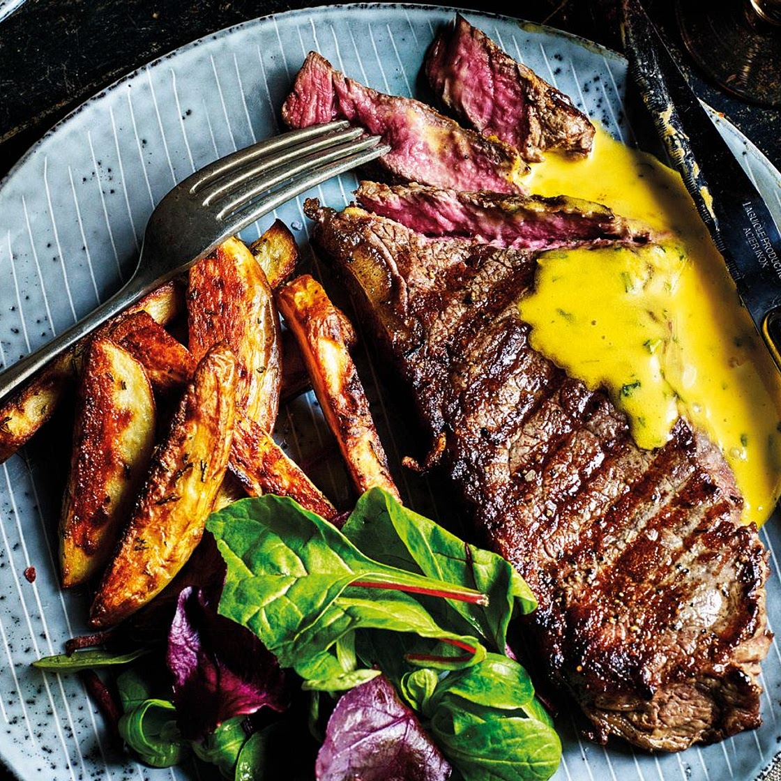 Sirloin steaks with rosemary fries and cheat’s Béarnaise
