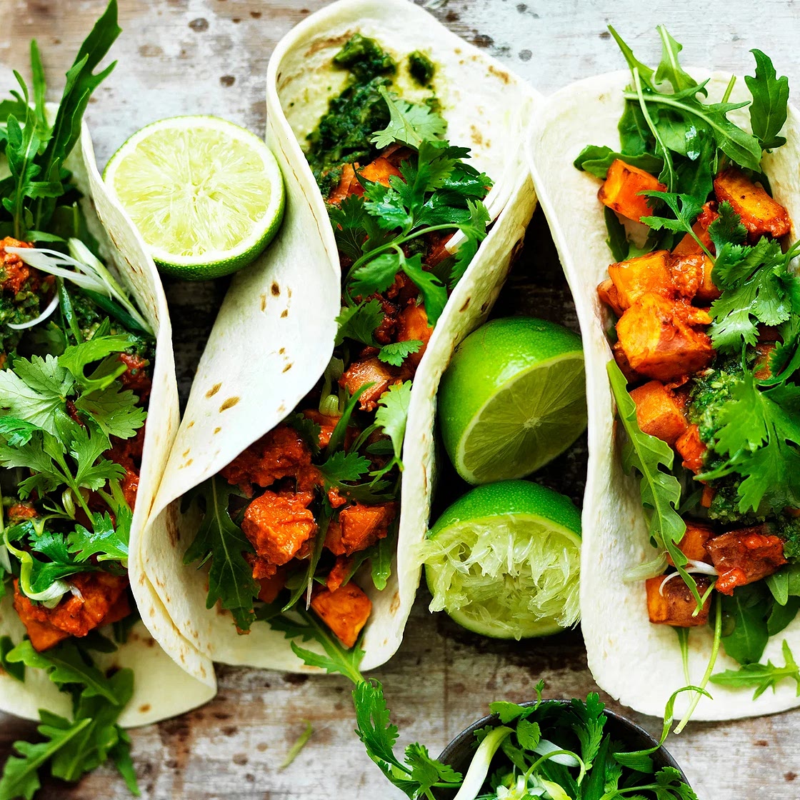 Kumara and ‘chorizo’ tacos