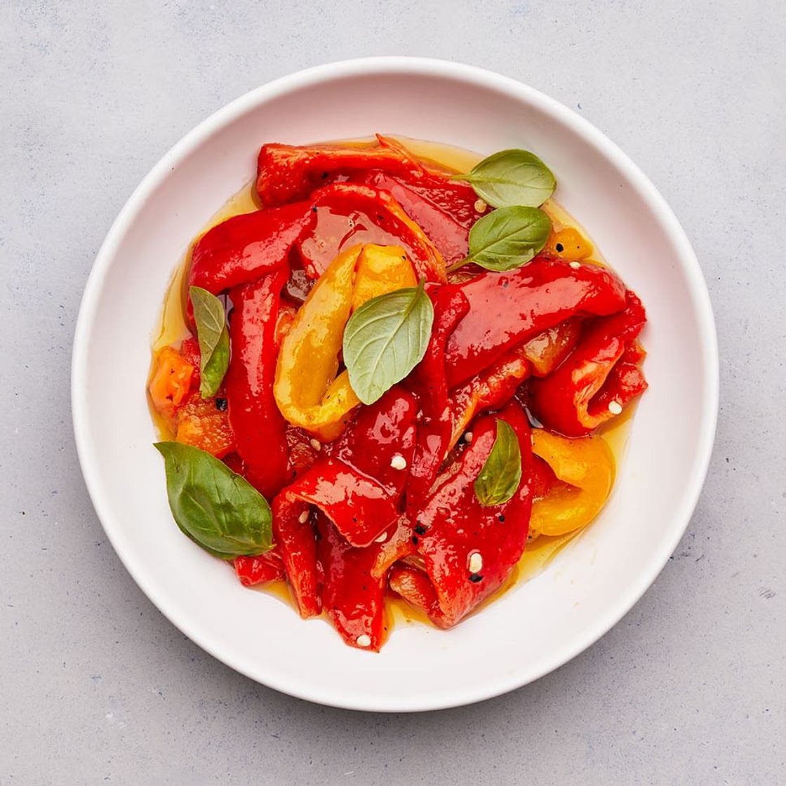 Marinated Peppers With Basil and Garlic