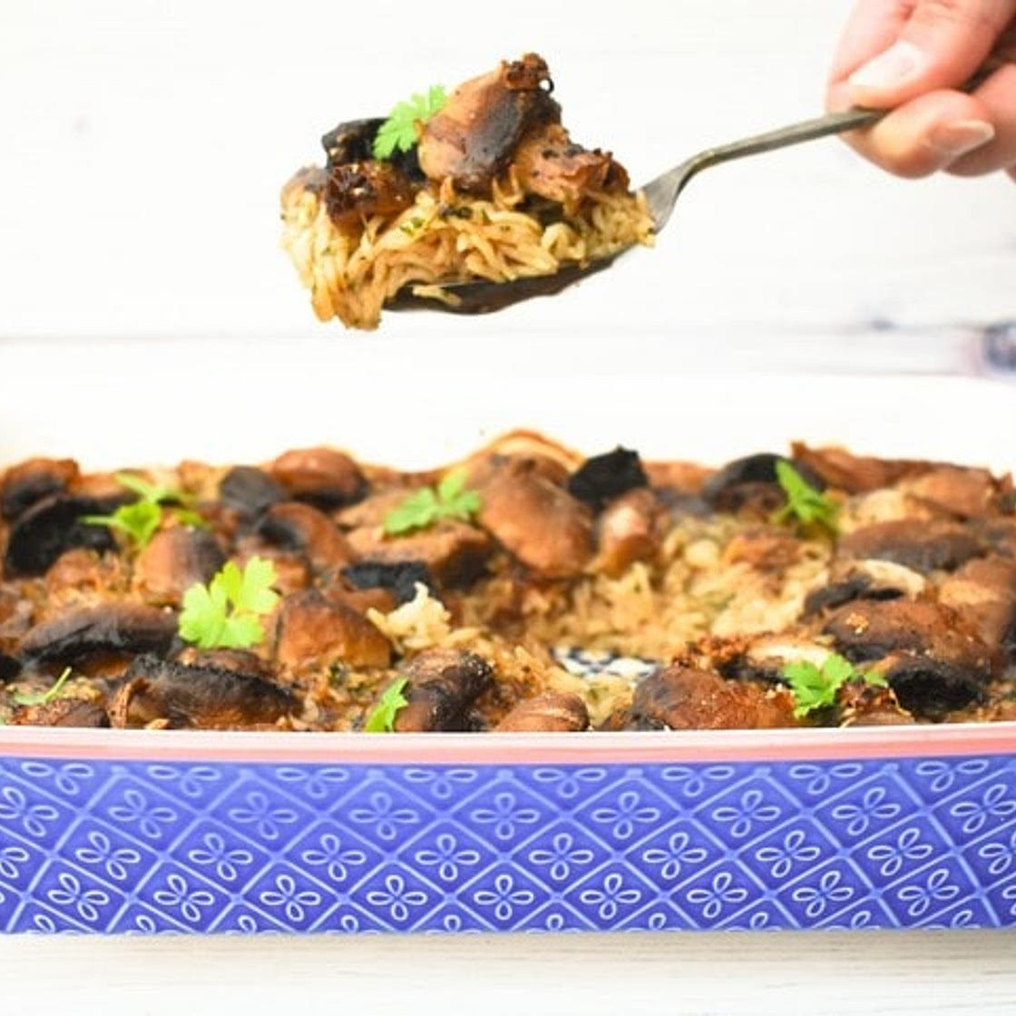 Mushroom Rice Bake with Gravy