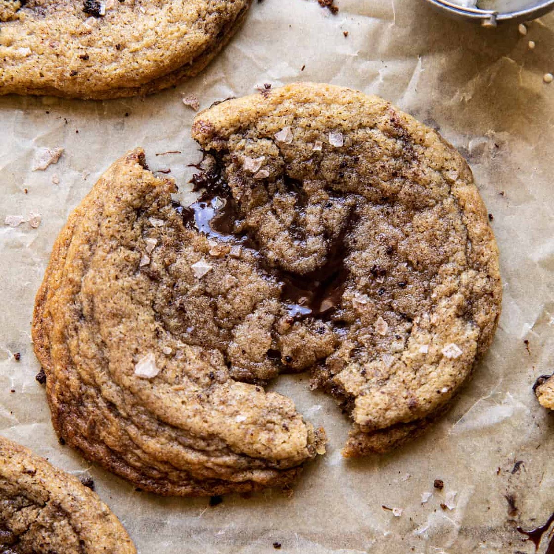 Giant Salted Hot Fudge Cookies with Coffee Salt