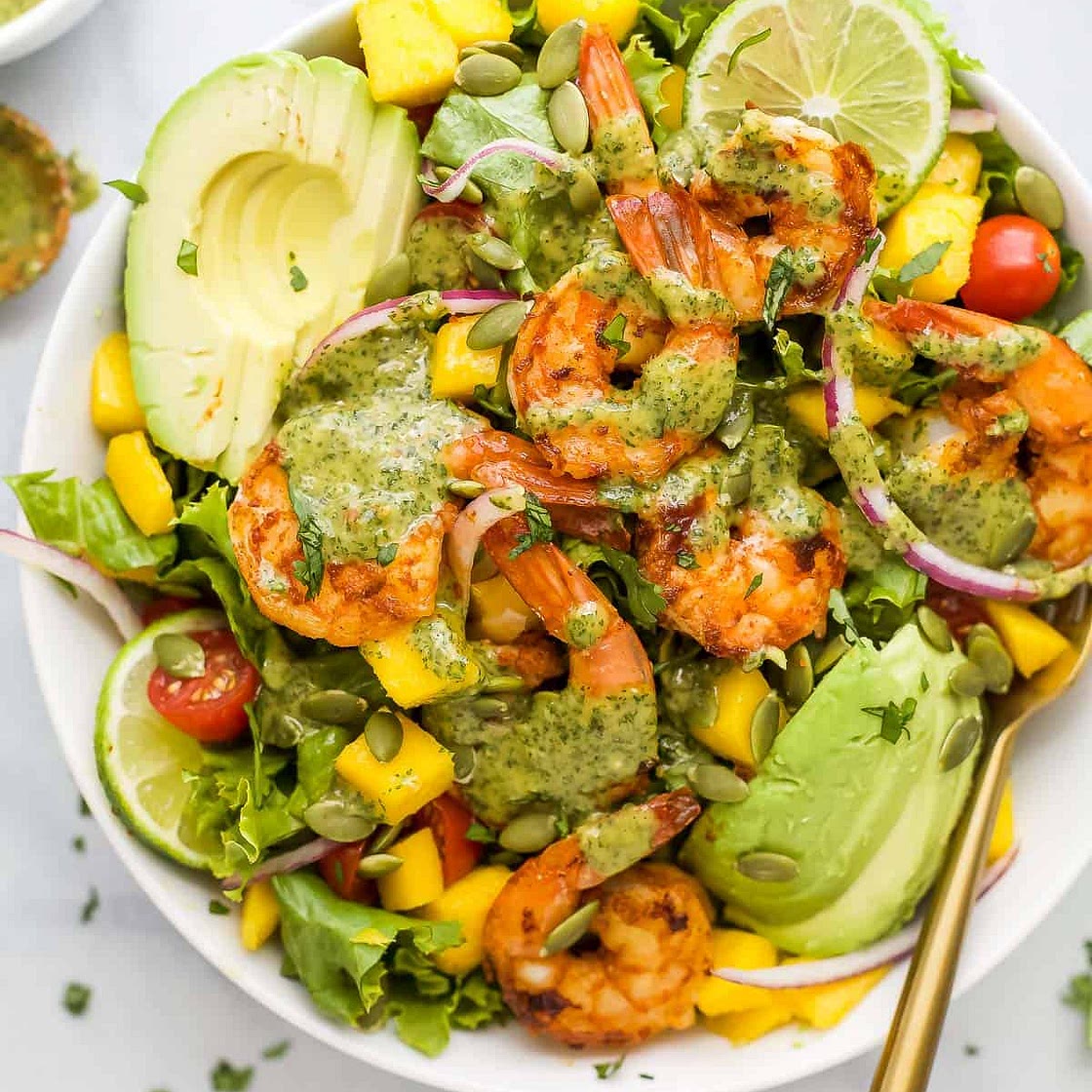 Shrimp Avocado Mango Salad with Cilantro Lime Dressing