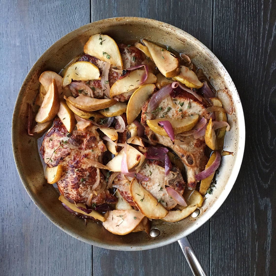 Pork Chop Skillet with Pears and Red Onions