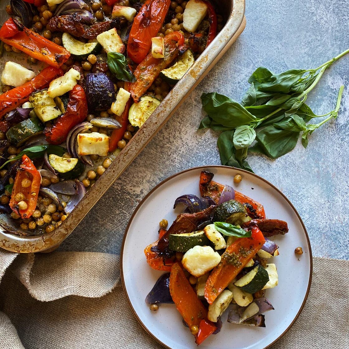 Veggie Pesto and Halloumi Bake