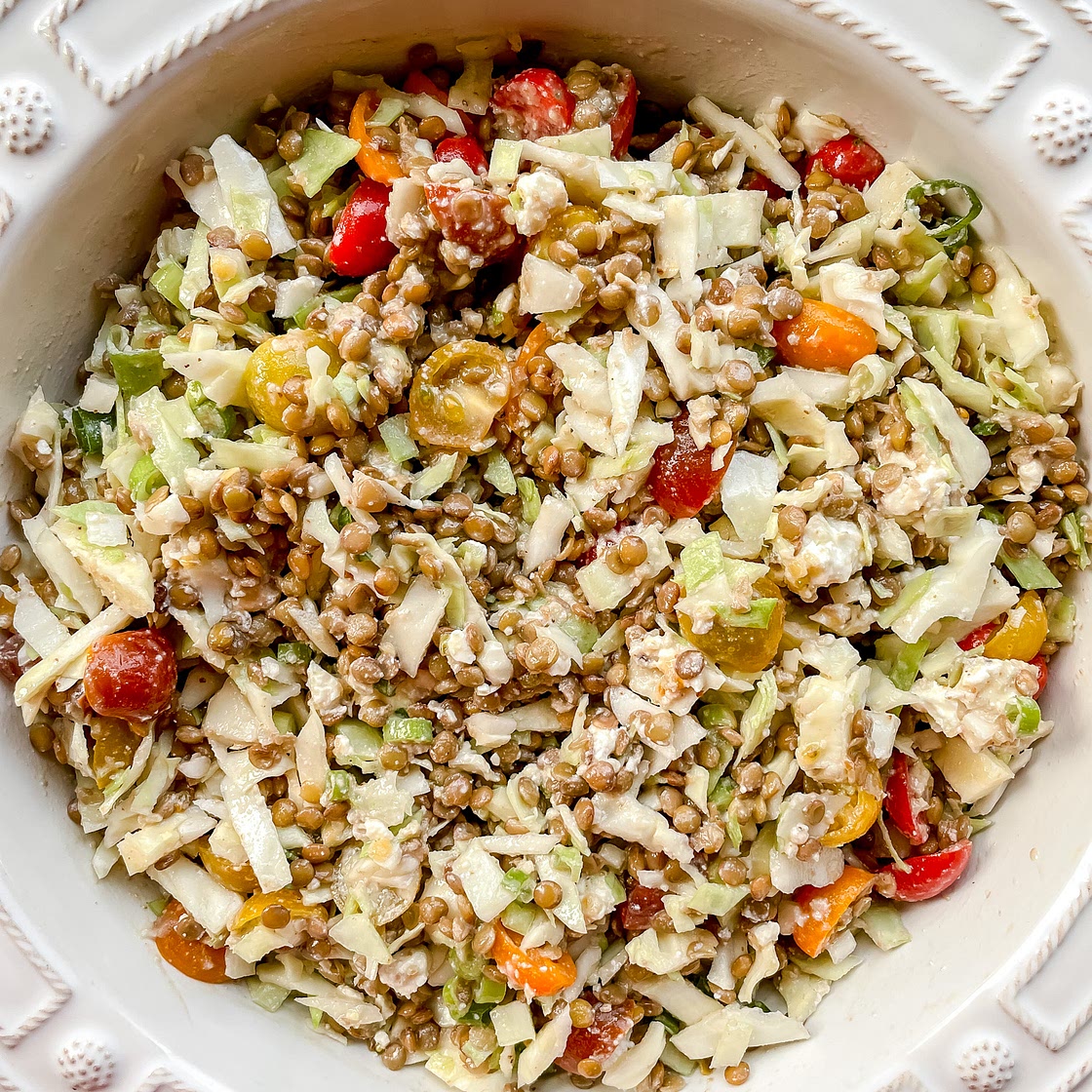 Lentil Chopped Salad with Honey Walnut Dressing