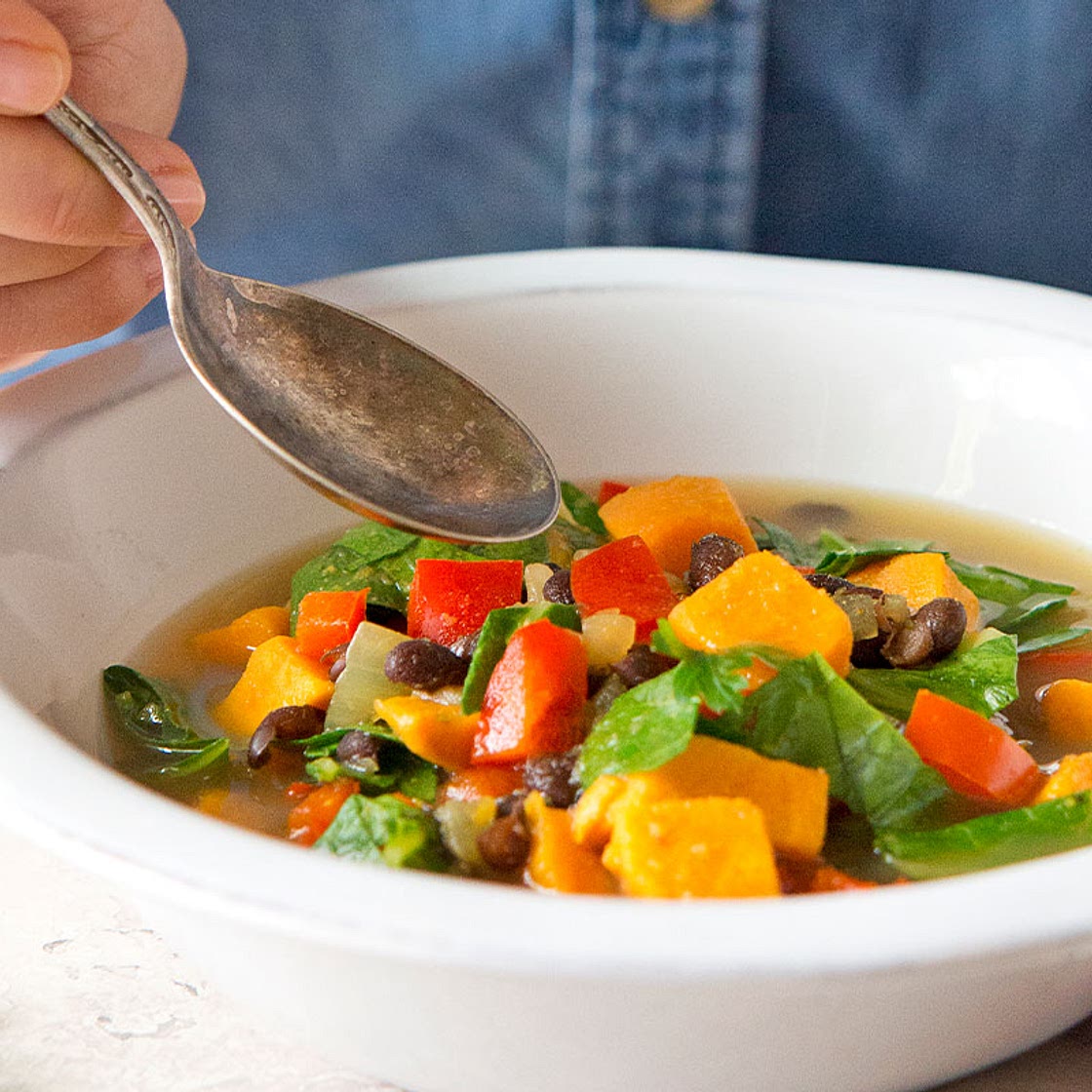 Delicious Sweet Potato, Black Bean, and Collard Soup