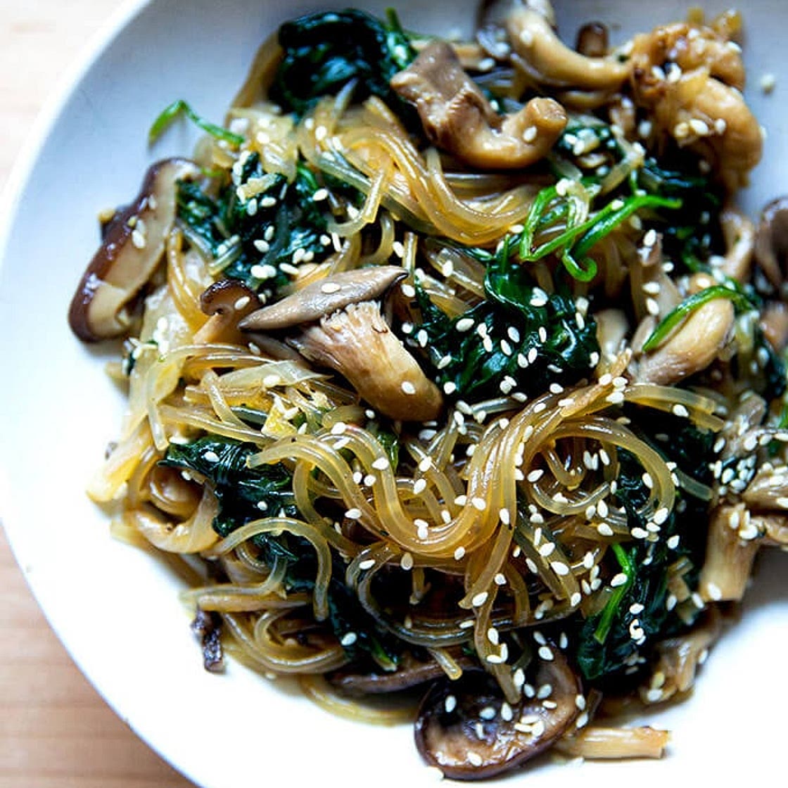 Vegetarian Japchae (Korean Glass Noodles)