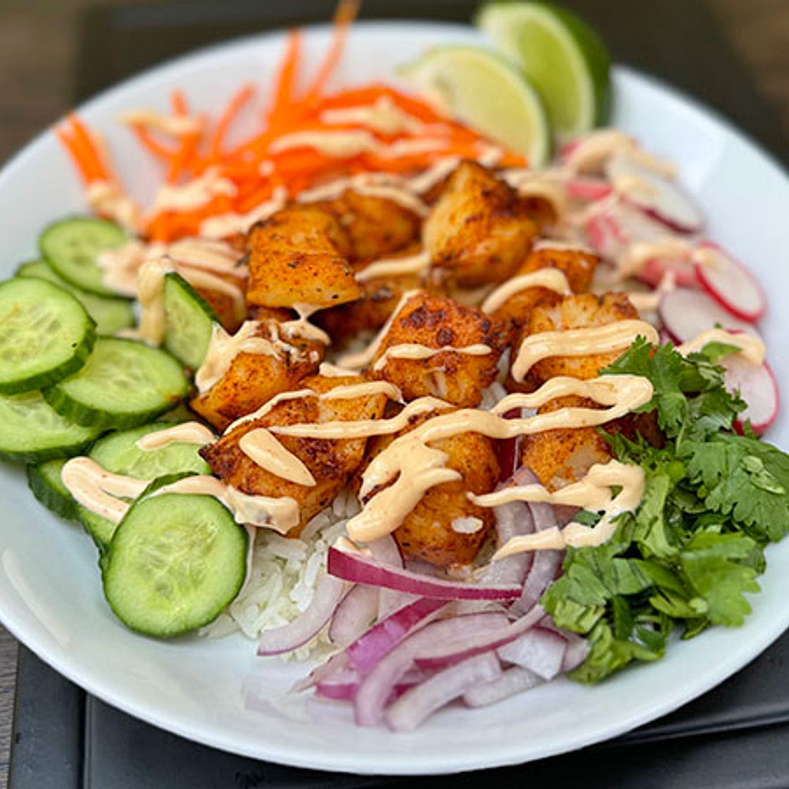Easy Spiced Fish and Lime Rice Bowls with Veggies