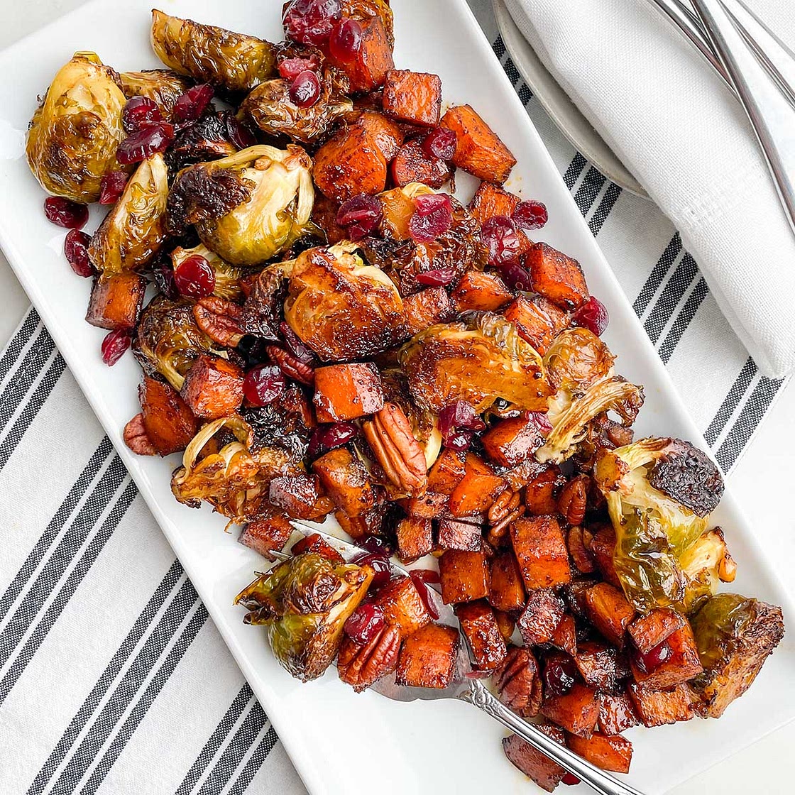 Roasted Brussels Sprouts and Sweet Potatoes