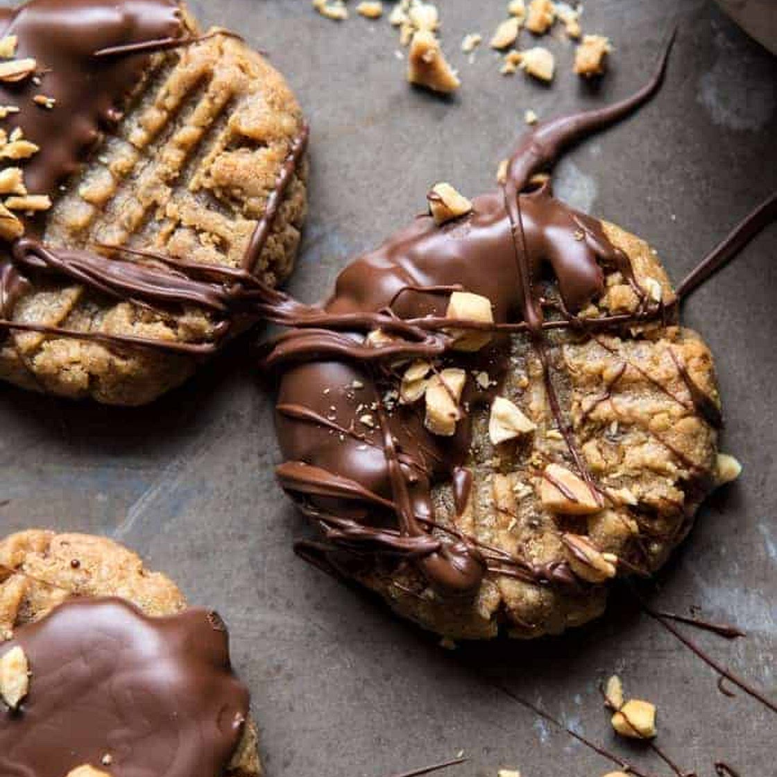 5 Ingredient Chocolate Dipped Peanut Butter Cookies