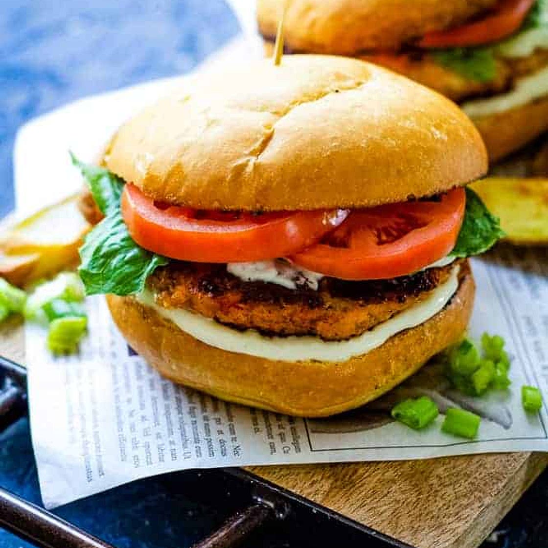 Chipotle Salmon Burgers with Lemon Chive Mayo
