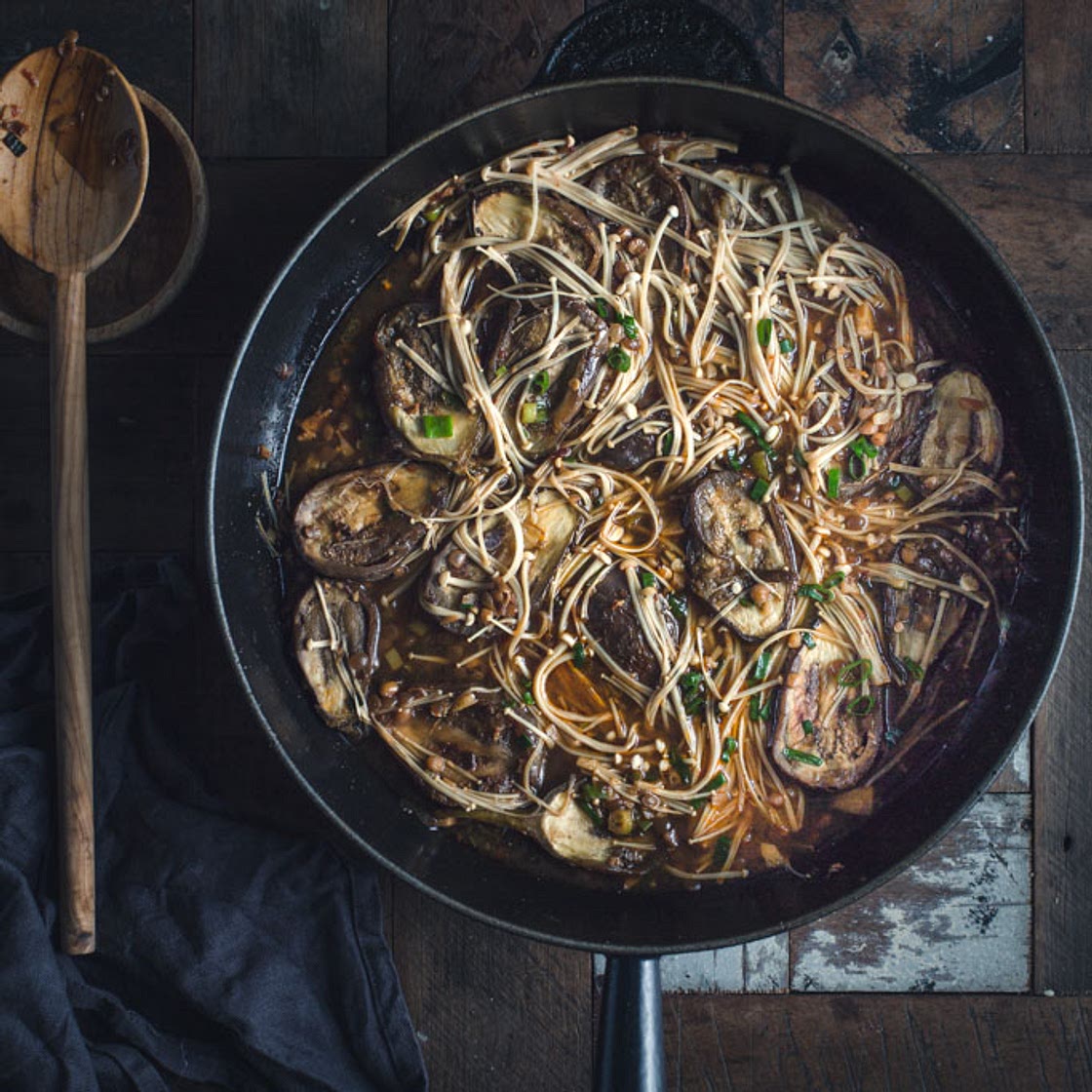 Spicy Eggplant Stir-fry with Enoki Mushrooms