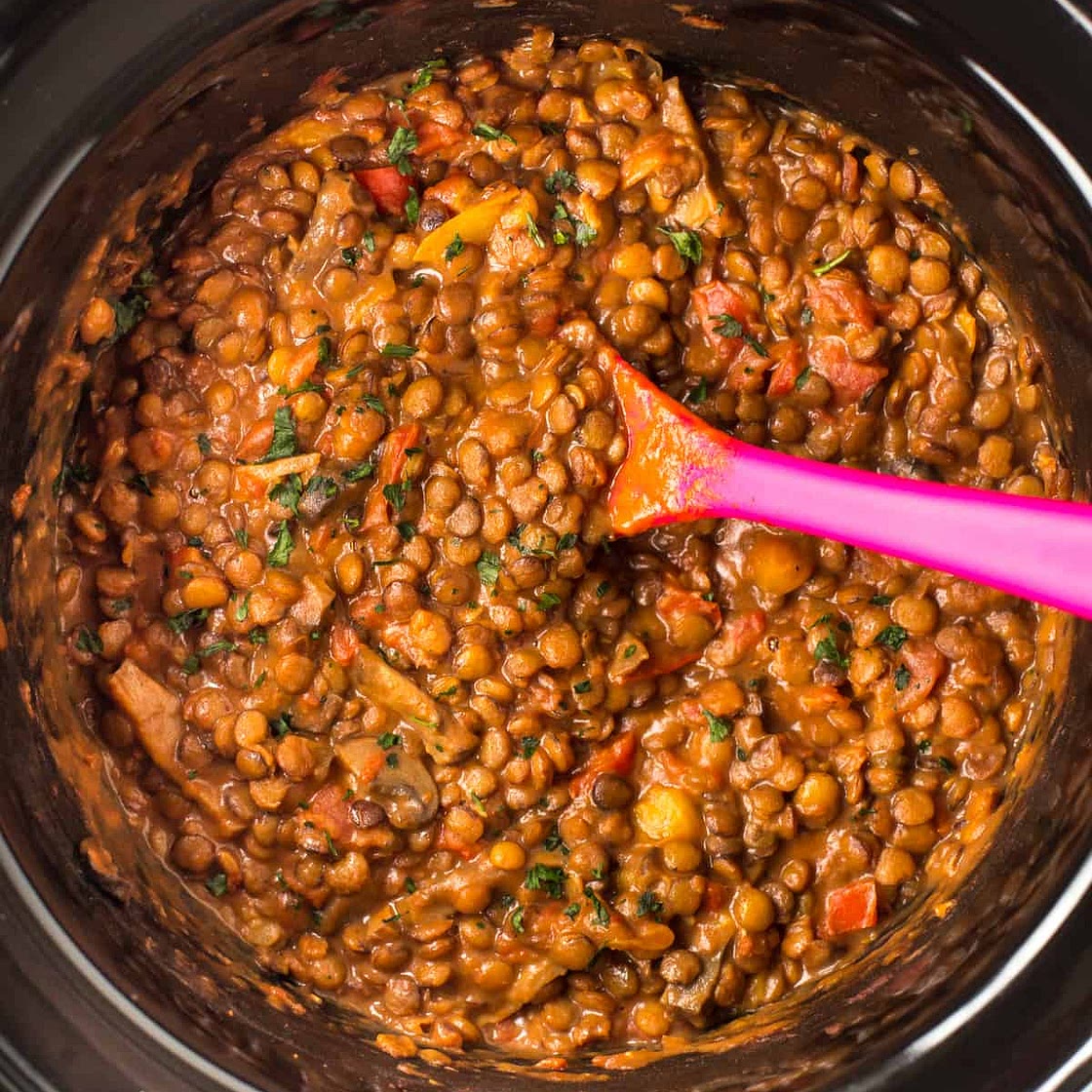 Cheesy Slow Cooker Lentils