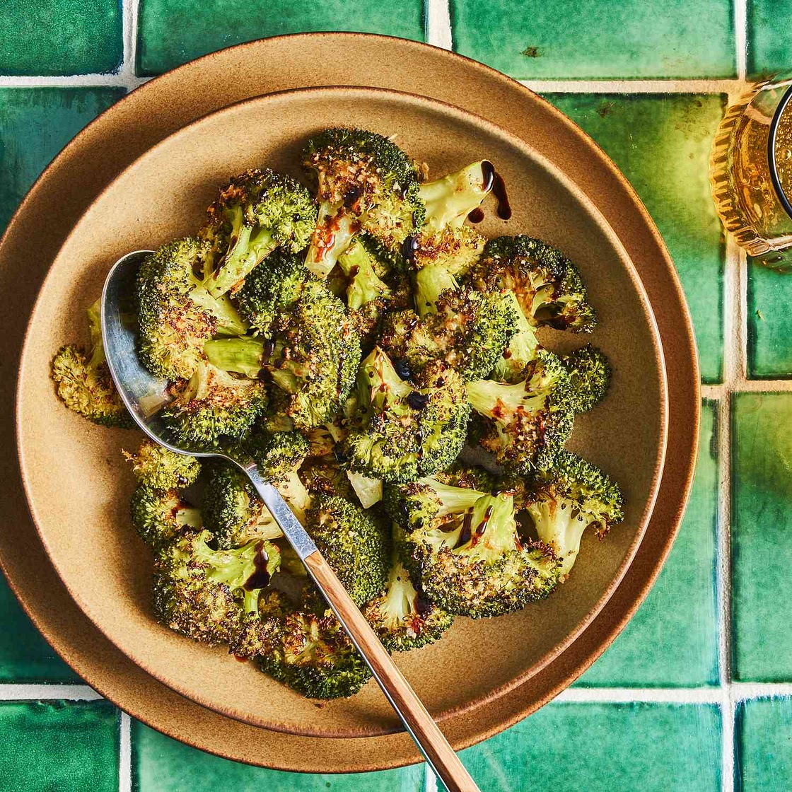 Crispy Smashed Broccoli with Balsamic & Parmesan