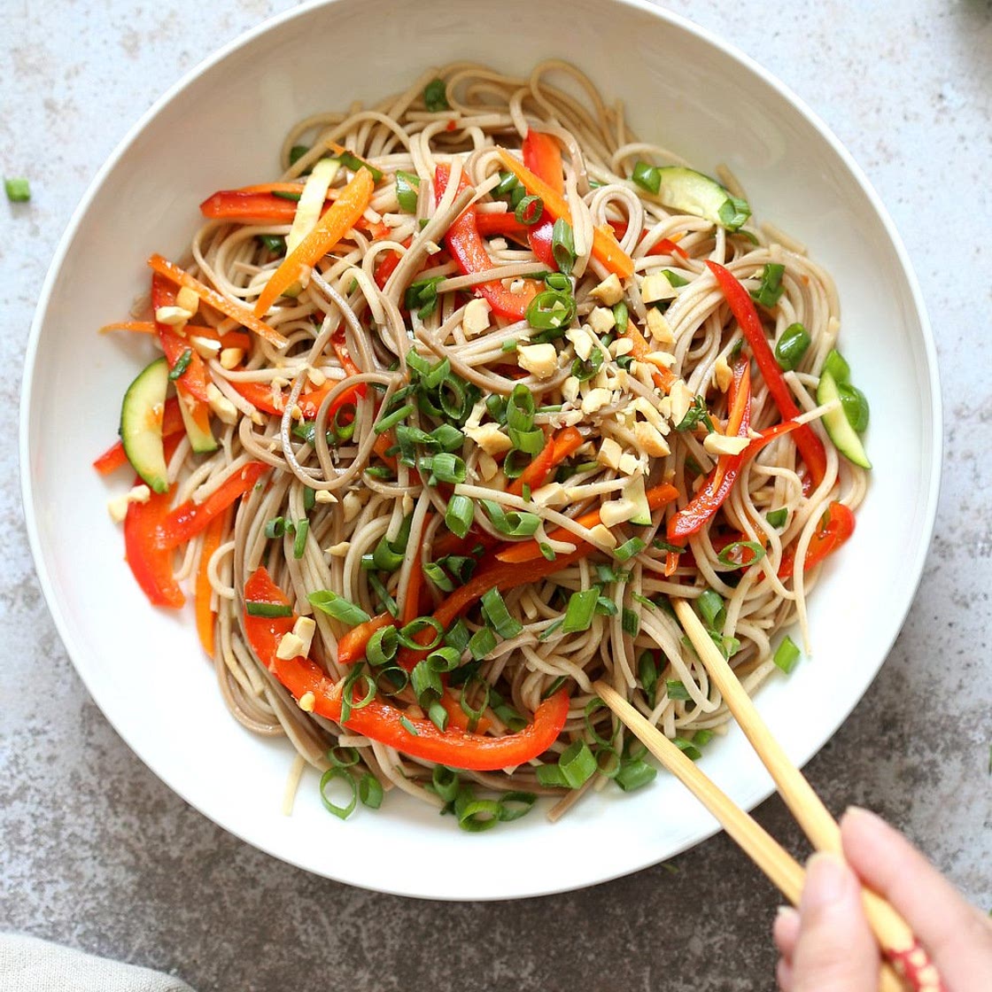 Cold Soba Noodle Salad Recipe with Sesame Lime Ginger Dressing