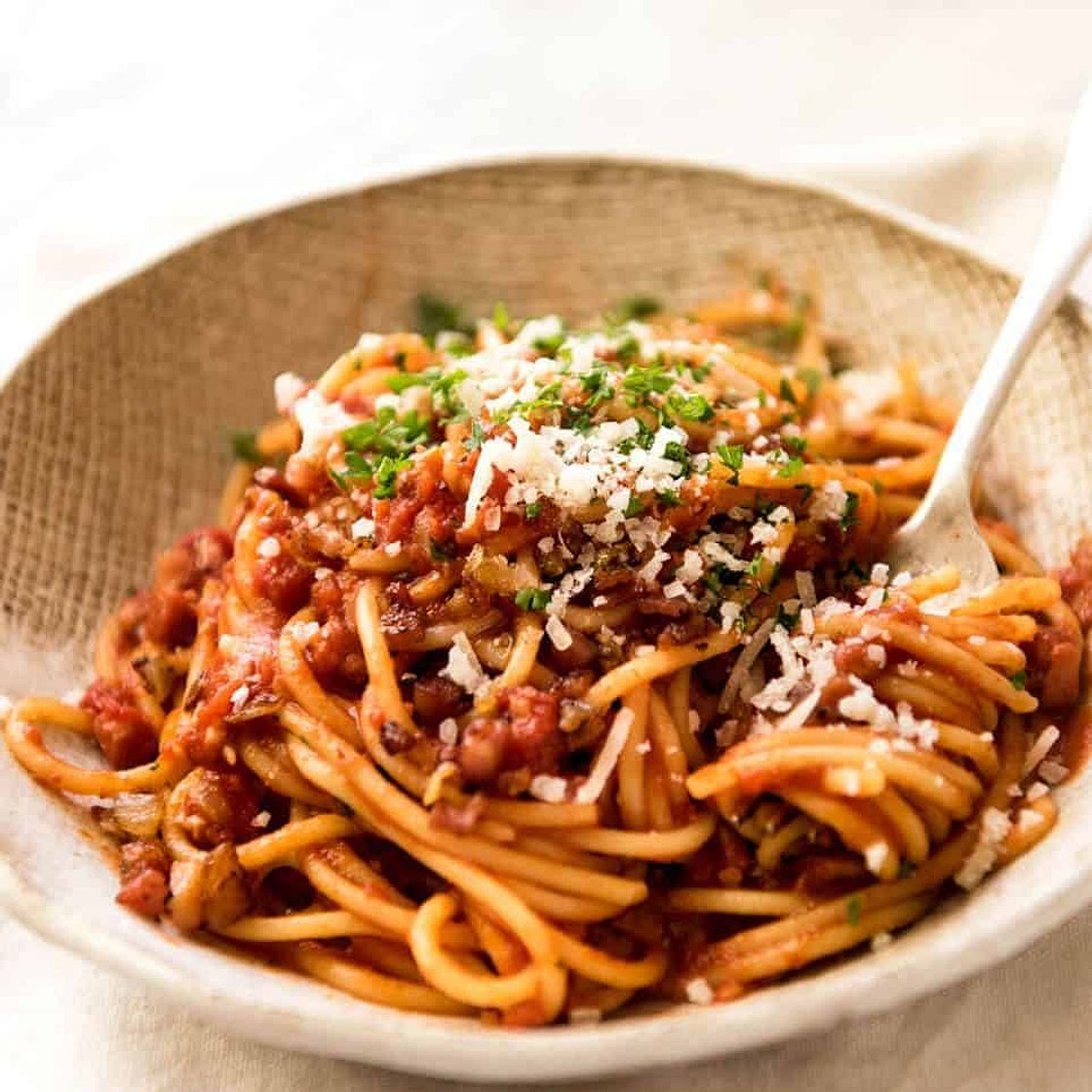 Bacon Pasta with tomato pasta sauce