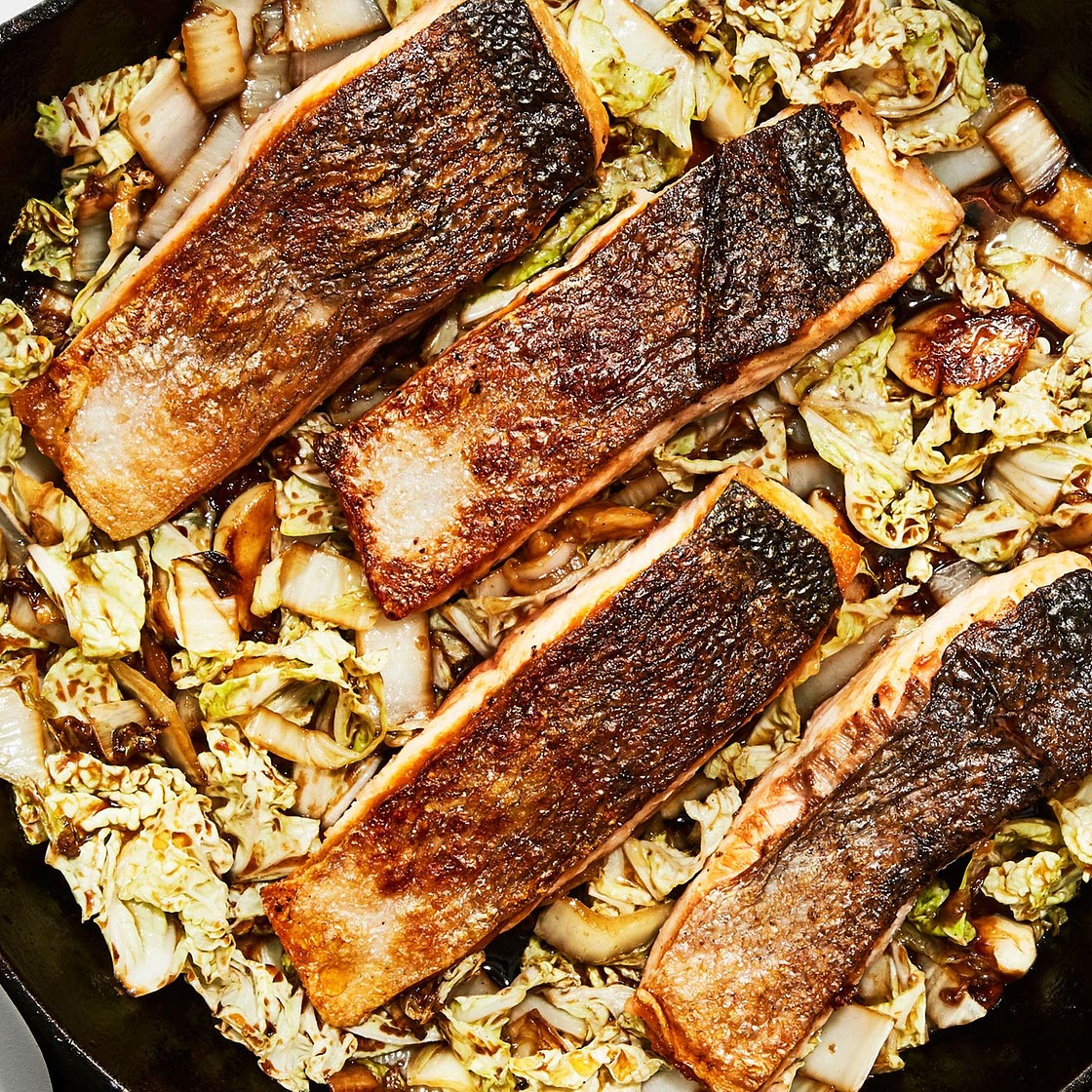 Crispy-Skin Salmon With Napa Cabbage