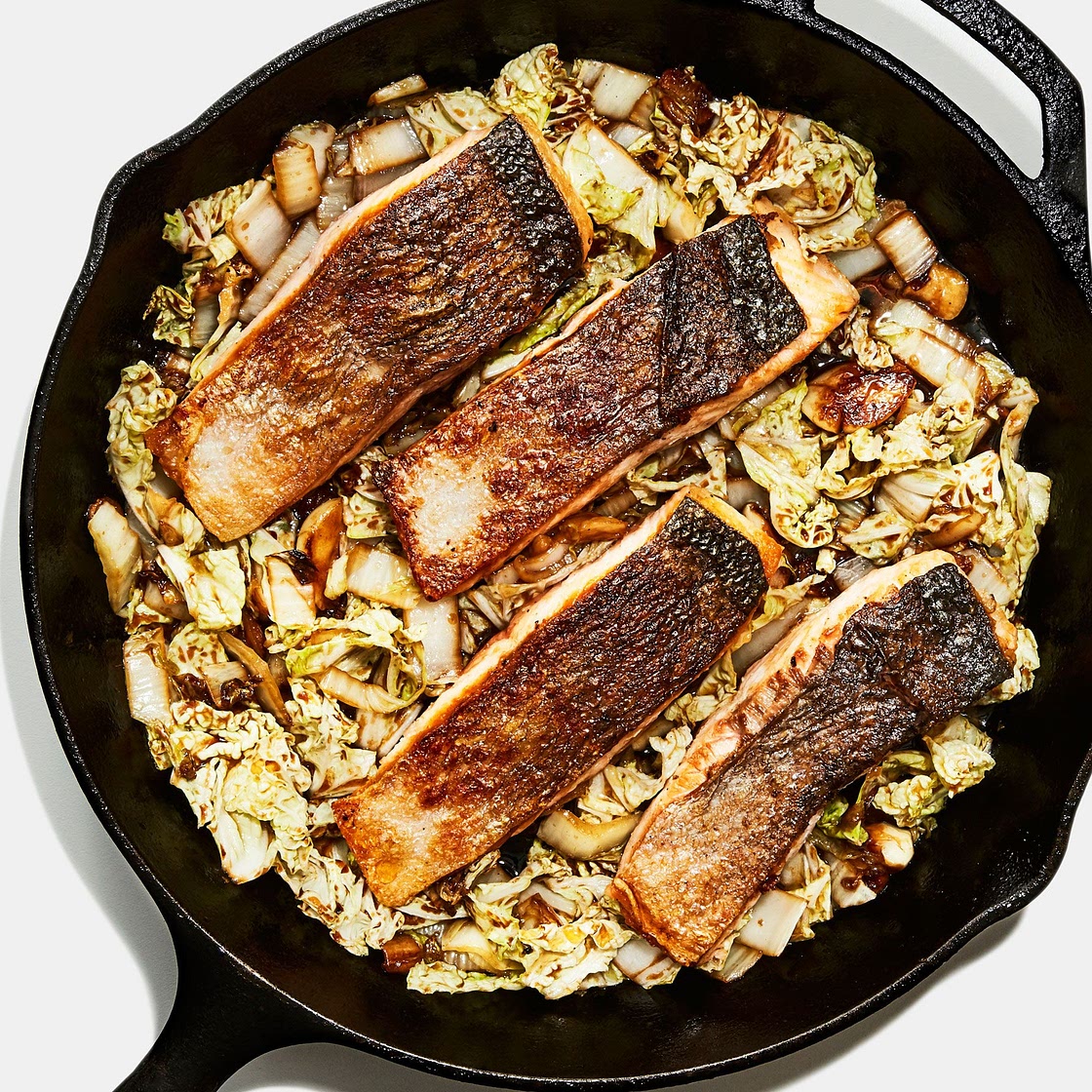 Crispy-Skin Salmon With Napa Cabbage