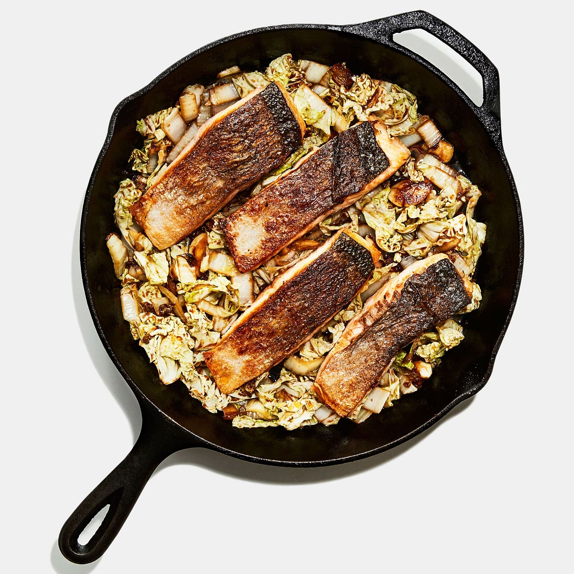 Crispy-Skin Salmon With Napa Cabbage