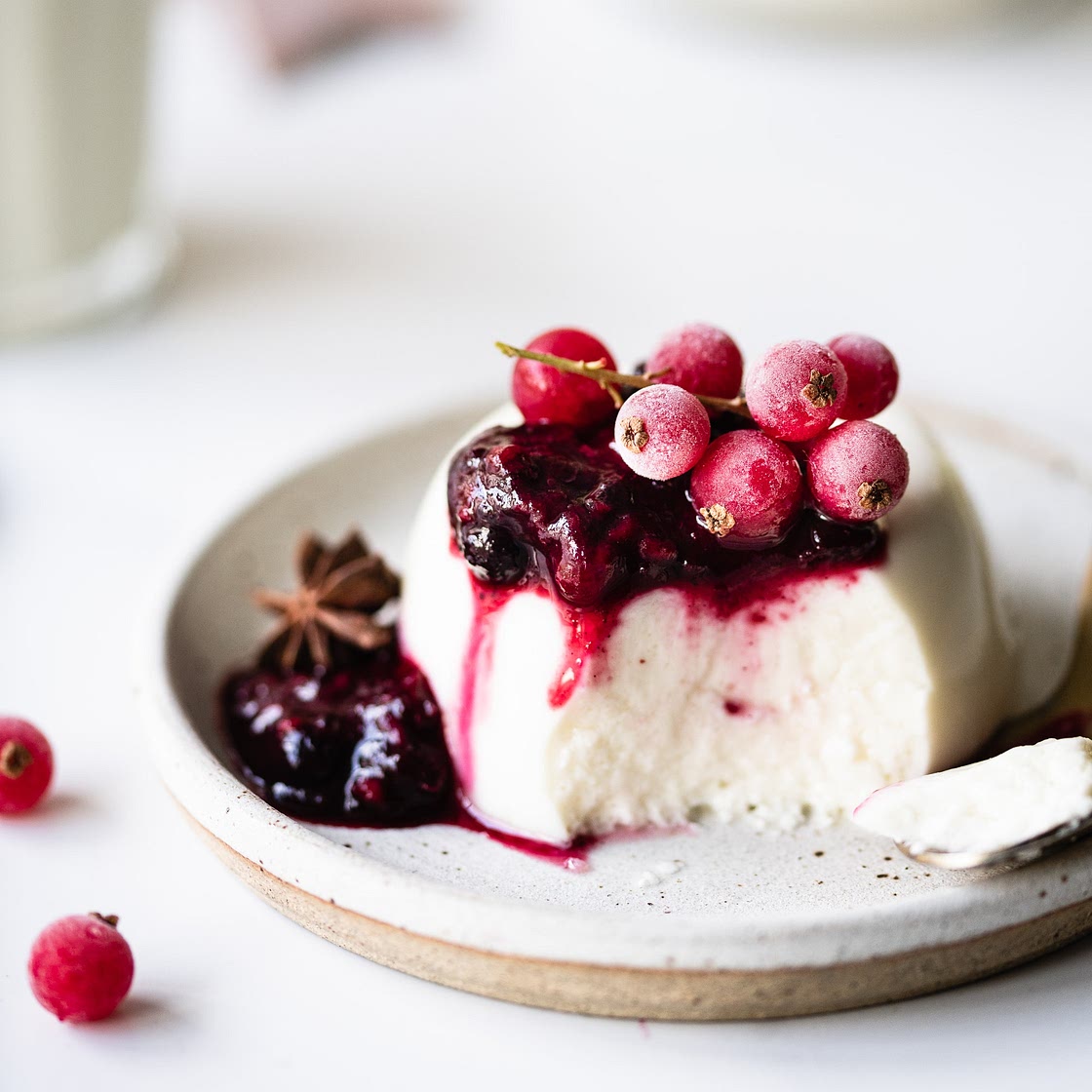 Live panna cotta with mulled berry compote